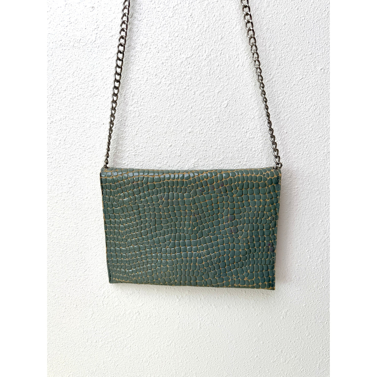 JJ Winters Blue Gray Croc Envelope Chain Bag Women's