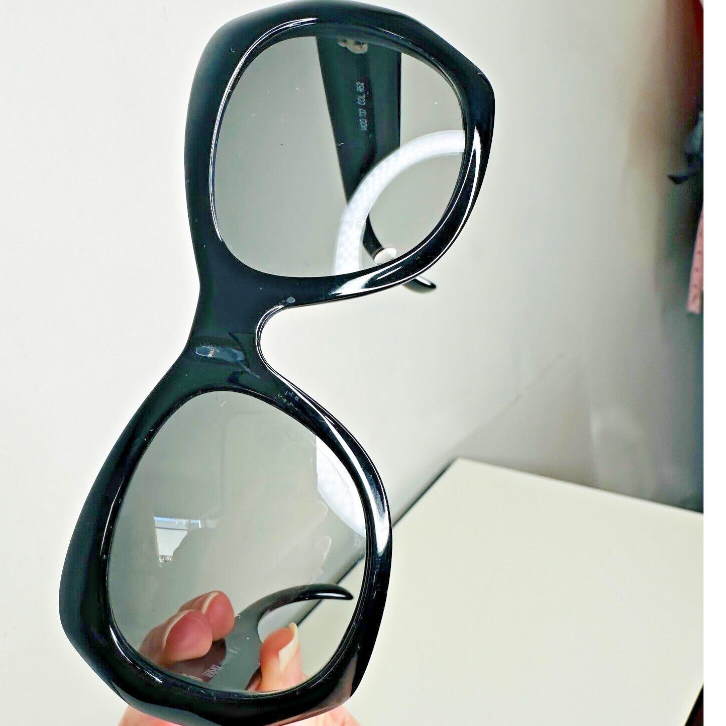 Vintage 80's Versace Black Modified Cat Eye Gray Lense Sunglasses MOD737COL852