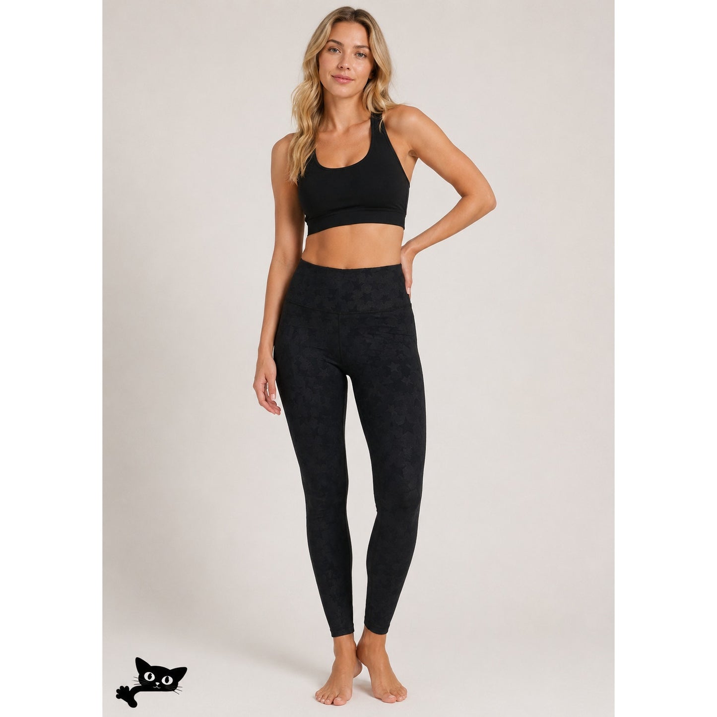 Mono B Black Polka Dot Textured Stars Legging Yoga Pants Small