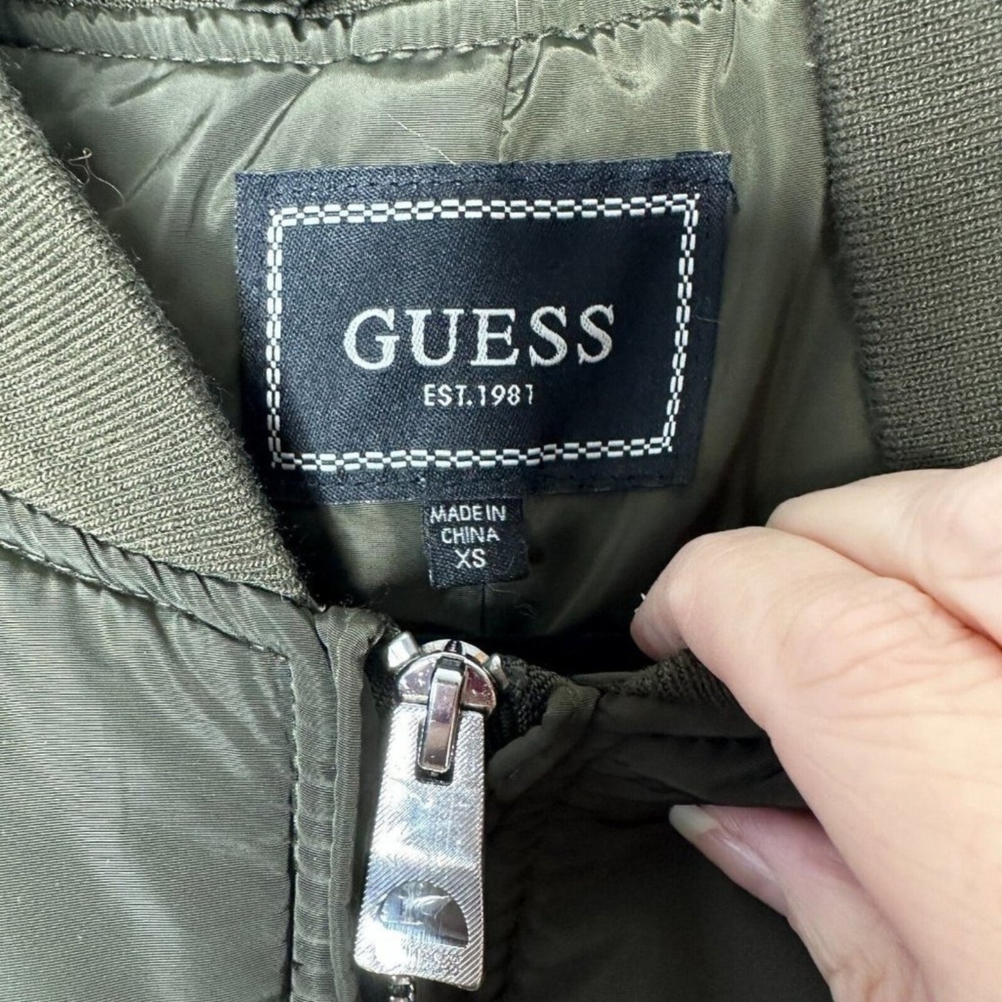 NWOT Guess Felicia Super Soft Olive Green Faux Fur Bomber Jacket Side Pockets XS