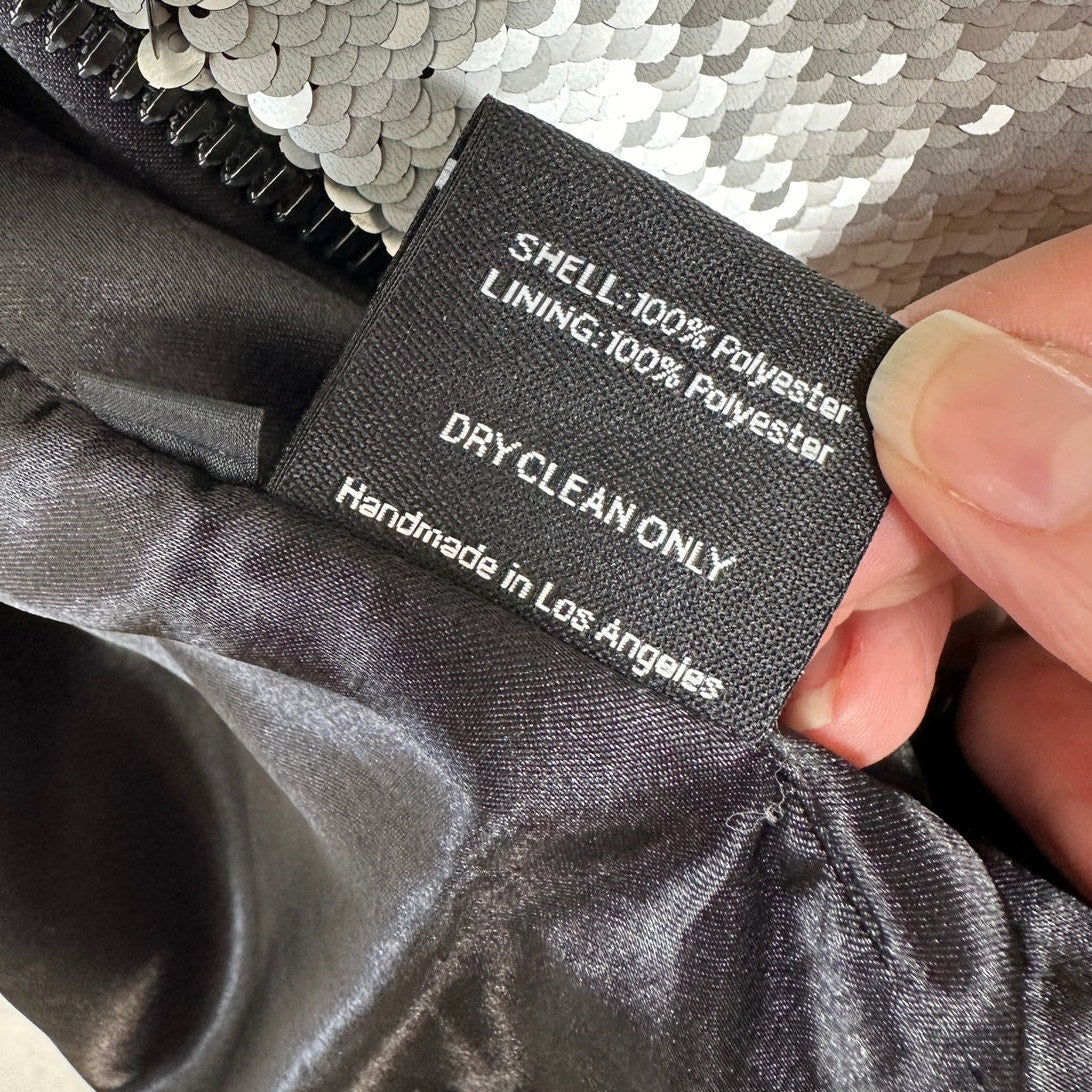Libertine Silver Black Reversible Sequin Front Zip Long Sleeve Bomber Jacket XL