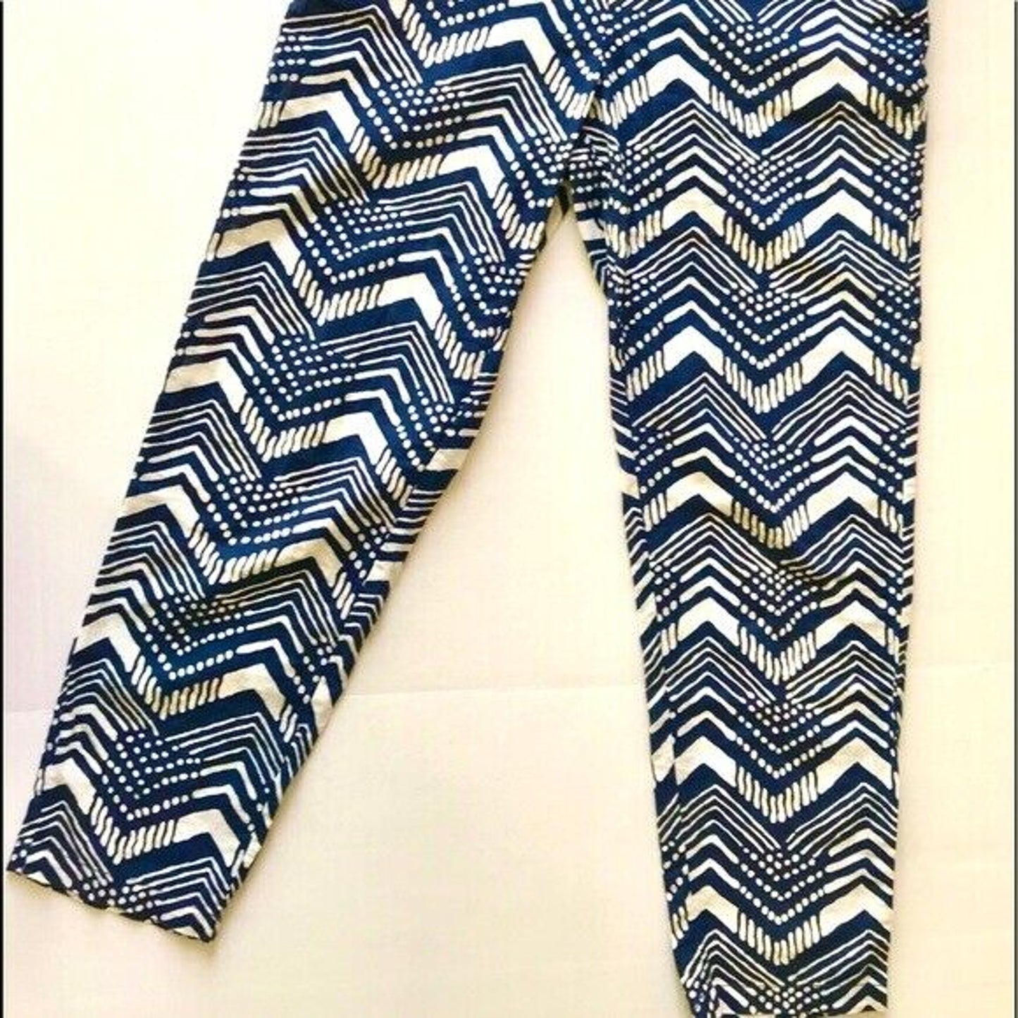J Crew Cute Linen Zig-Zag Navy and White Print Sleeveless Jumpsuit Romper Size 0