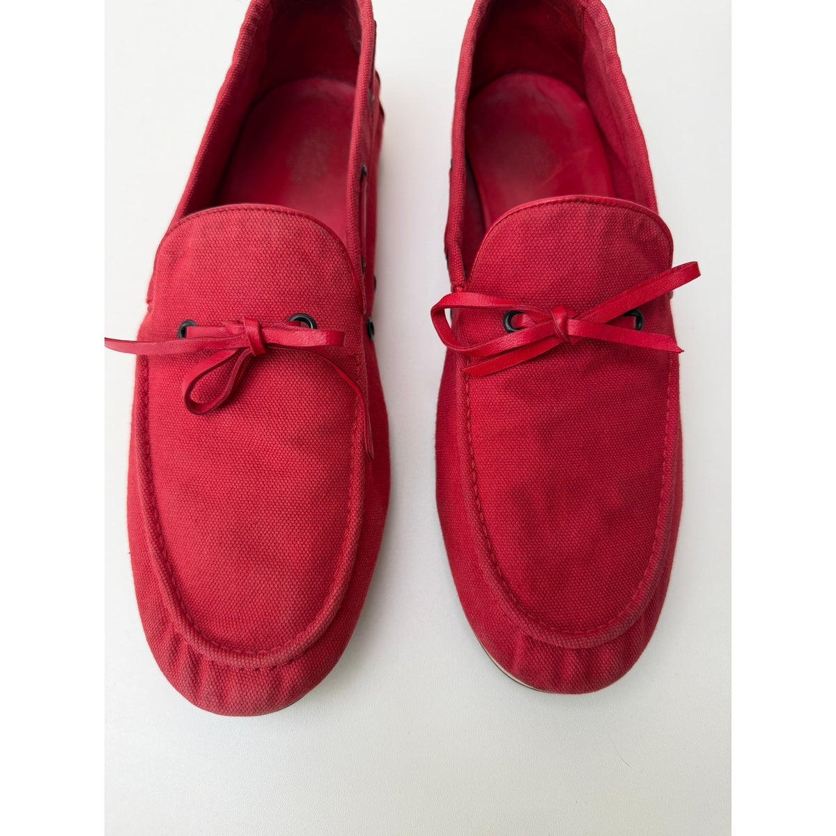 Hermès Red Canvas Boat Shoes Men's EU 43.5