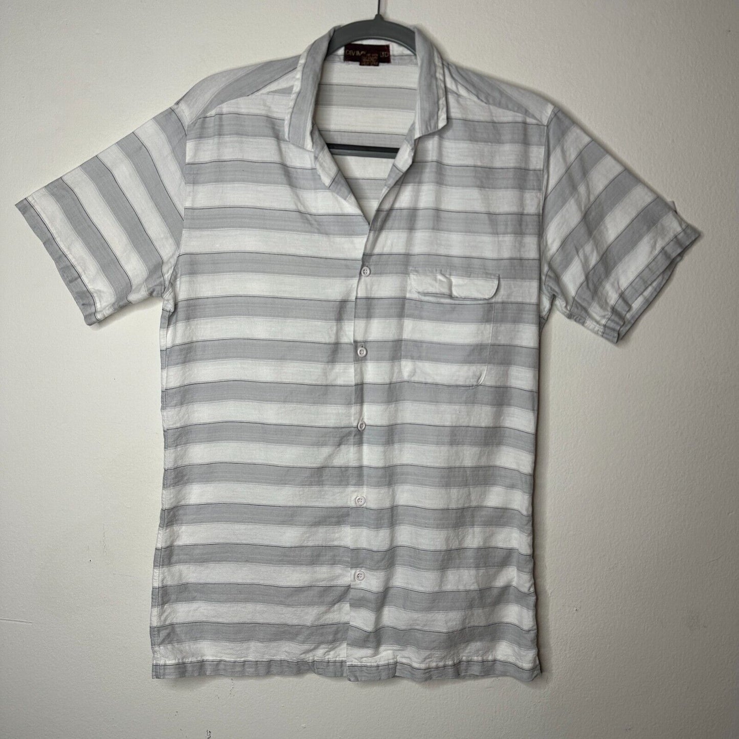 Dev Imports Men's Casual Short Sleeve Button Down White Gray Stripe Polo Shirt L