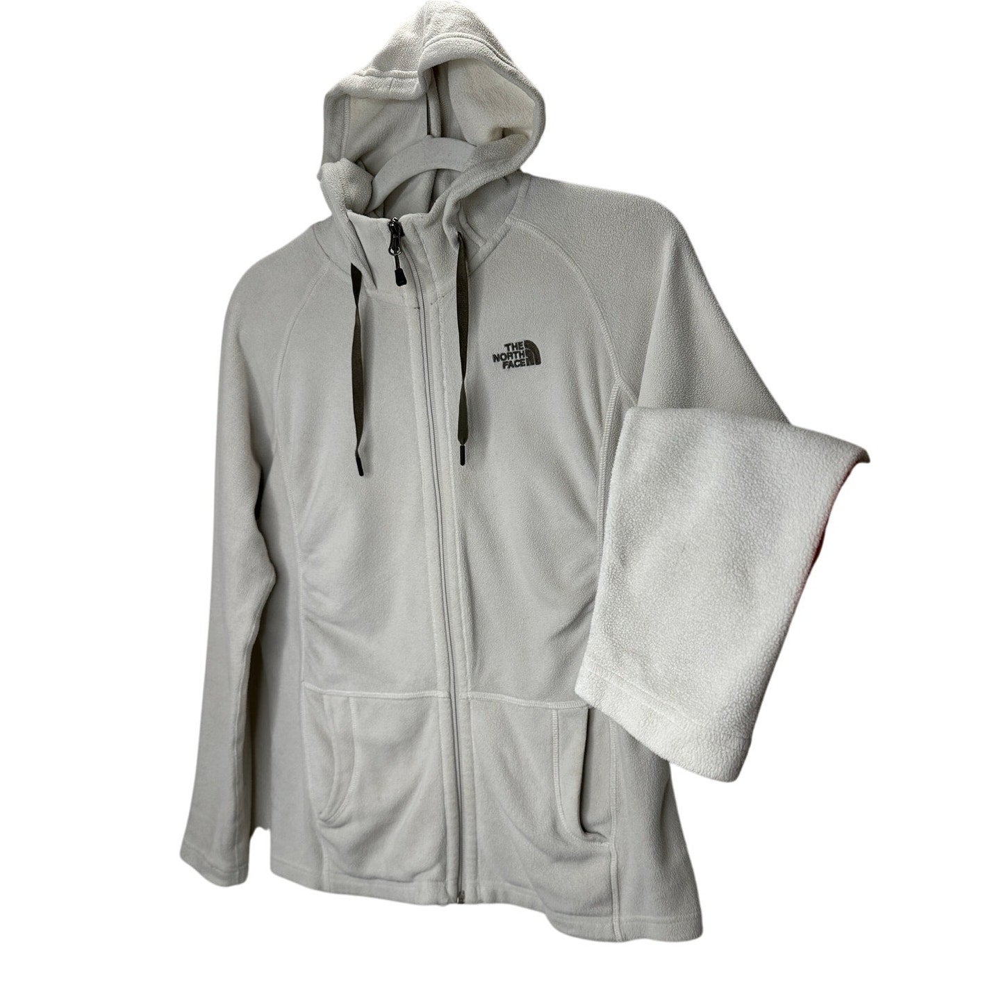 Northface Cream Polartec Fleece Pocketed Zip Hoodie Small
