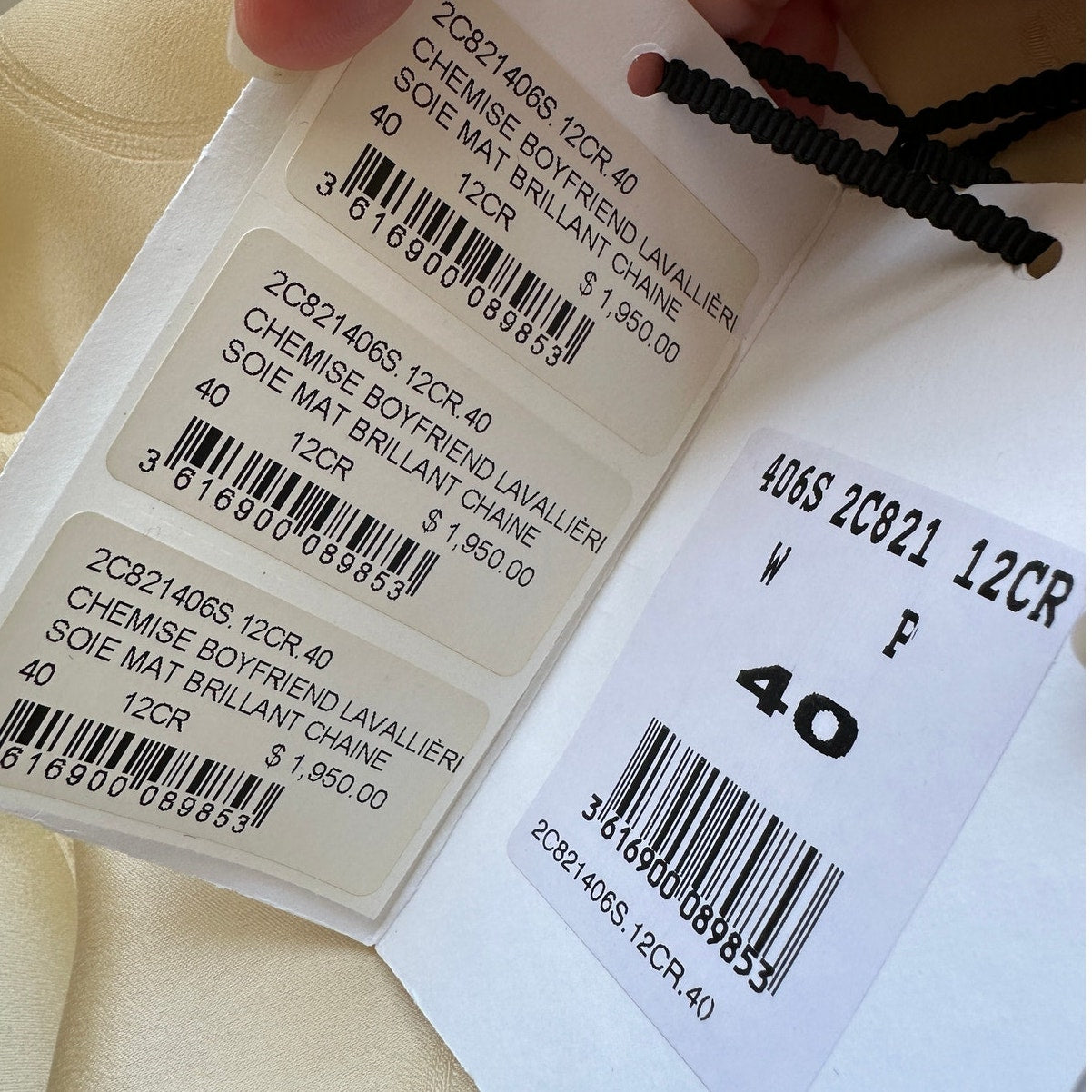 NWT Celine Pale Yellow Chemise Boyfriend Lavallieri Silk Chain Blouse 40 / L