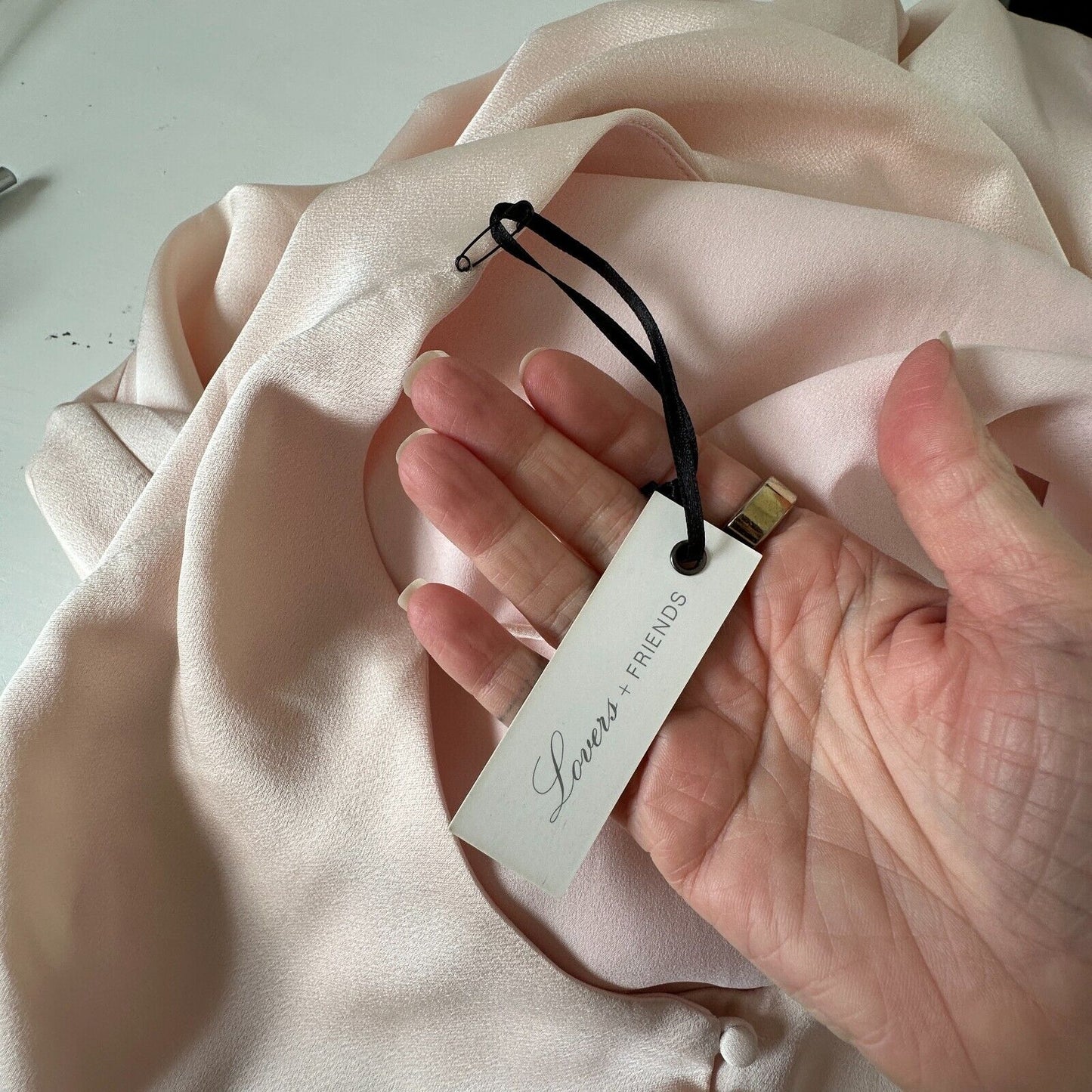 NWT Lovers + Friends The Slip Satin Maxi Dress Pink-Champagne Lined Back Button