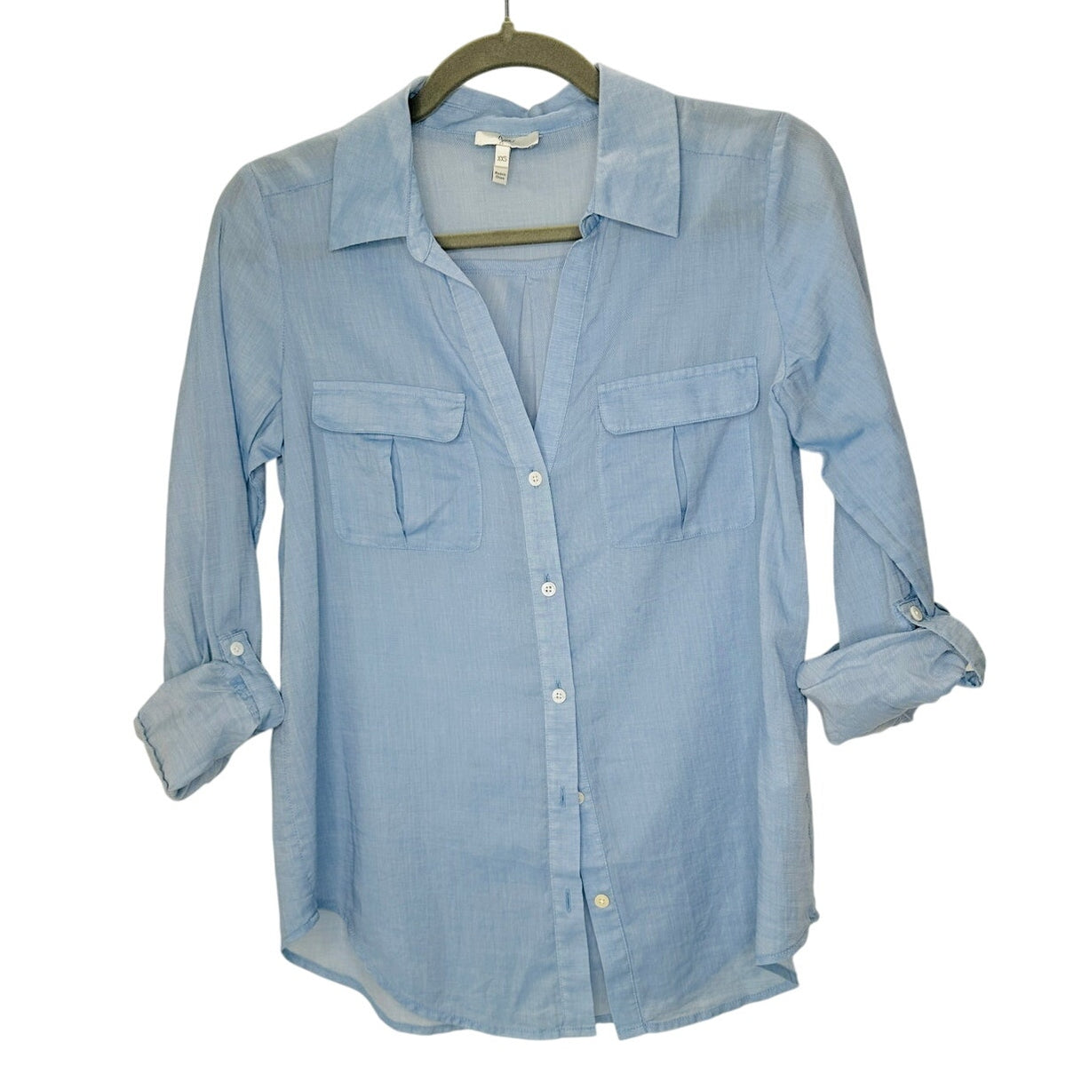 Joie Light Blue Button Front Pocketed Roll Tab Sleeve Denim Shirt XXS