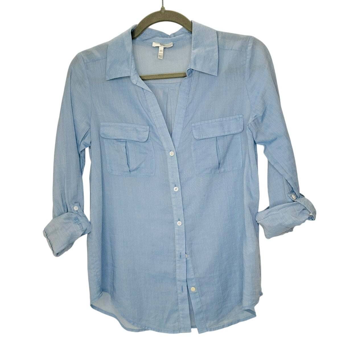 Joie Light Blue Button Front Pocketed Roll Tab Sleeve Denim Shirt XXS