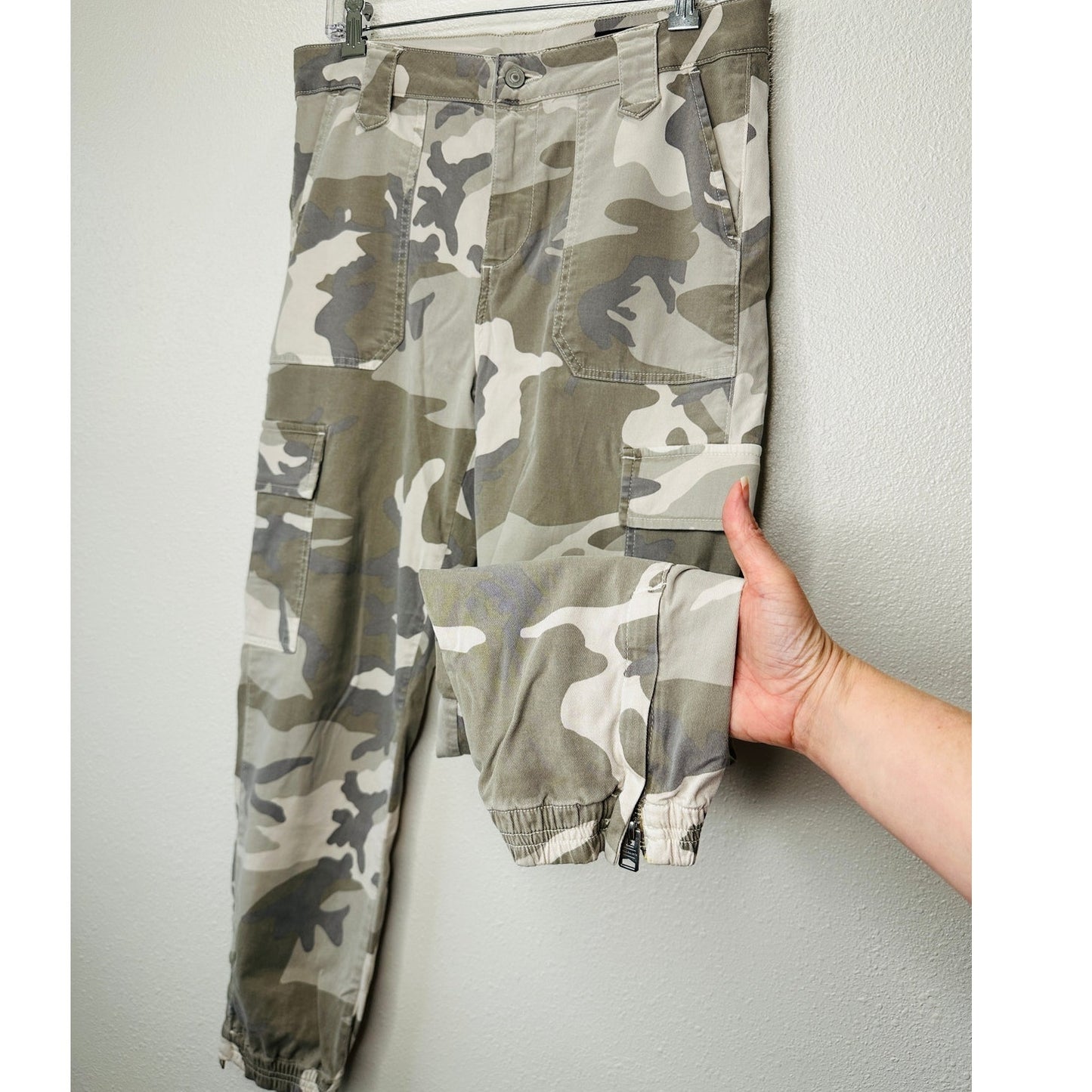 Allsaints Tan & Green Camo Nola Cargo Jogger Zip Ankle Trouser Pant 29