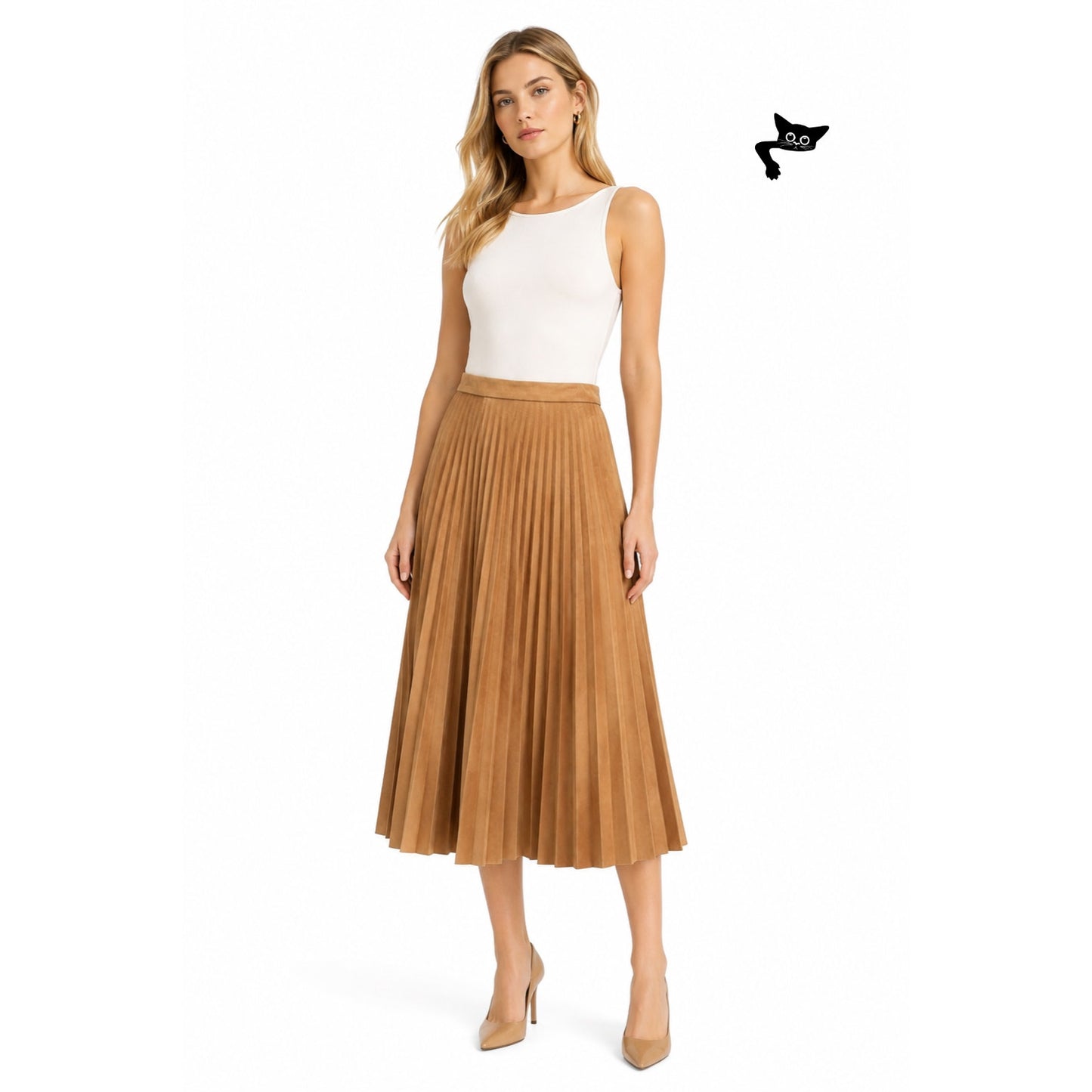 August Getty Atelier Accordion Pleat Leather Maxi Skirt Tan Women's US 2