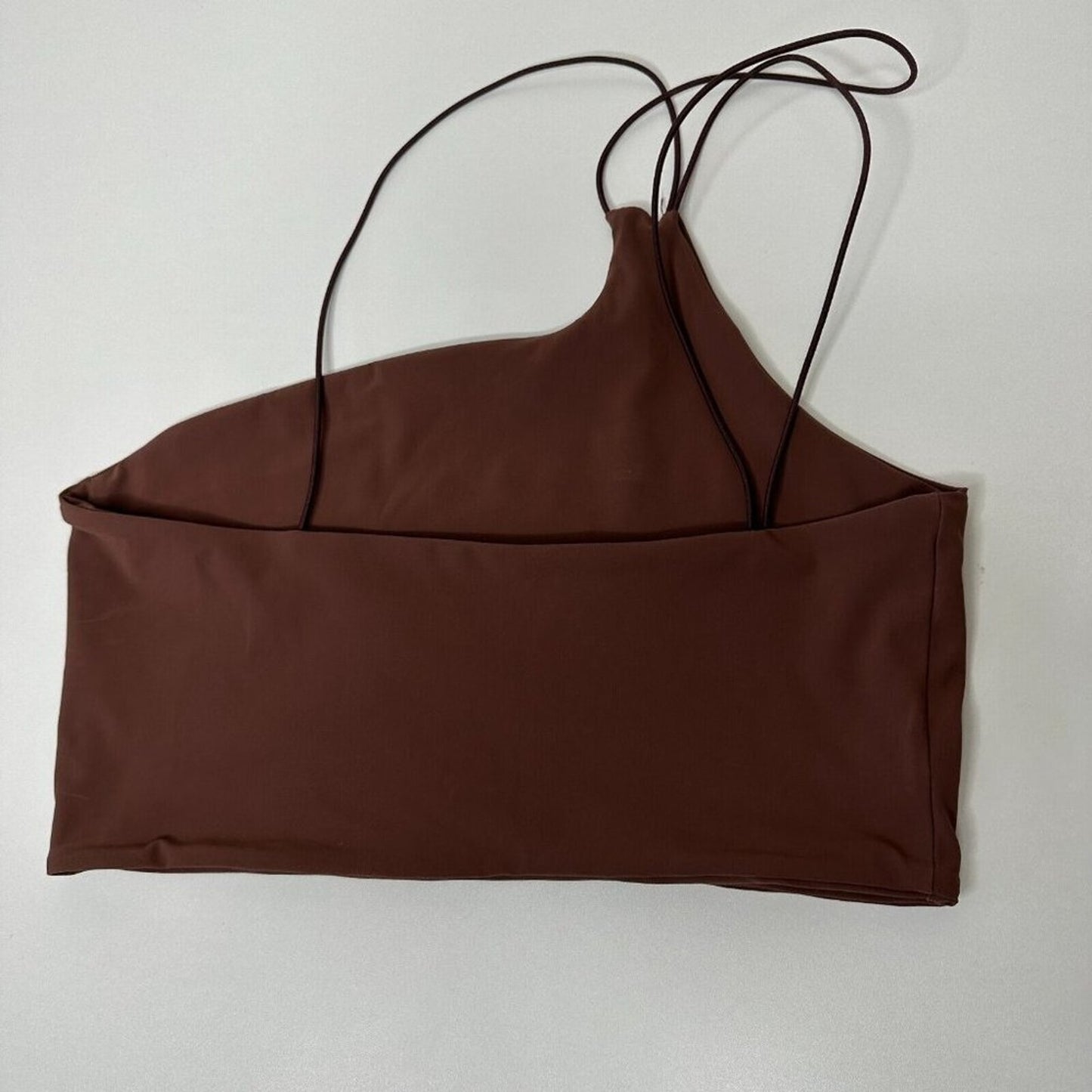 Alix NYC Chocolate Brown Avon Asymmetrical One Shoulder Thin Strap Crop Top S