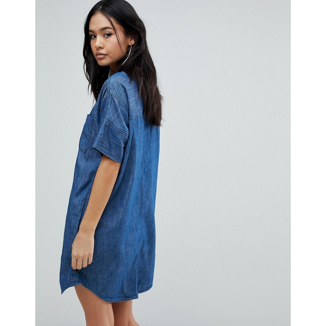 Blank NYC Medium Blue Denim Short Sleeve Pocket Jean Shirt Dress S