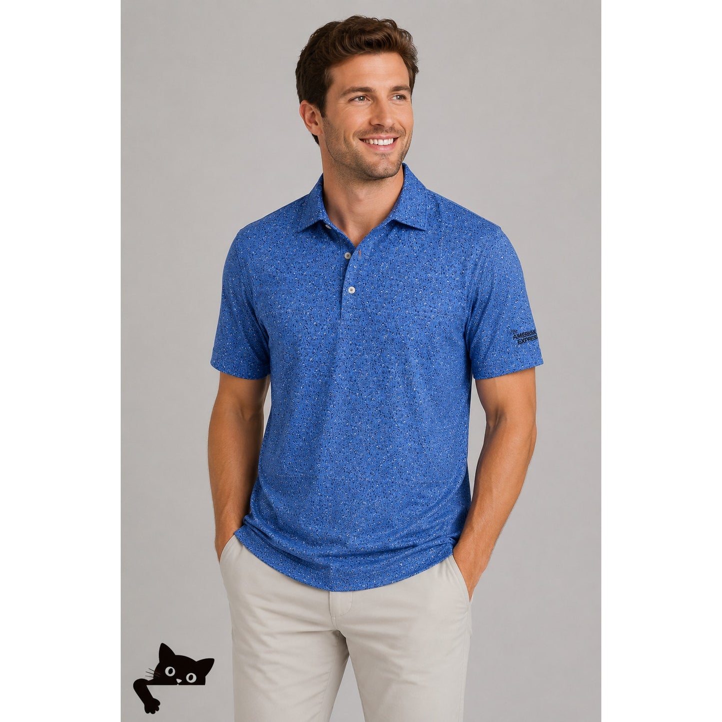 NWT Peter Millar Blue Football Print Short Sleeve Polo Shirt M