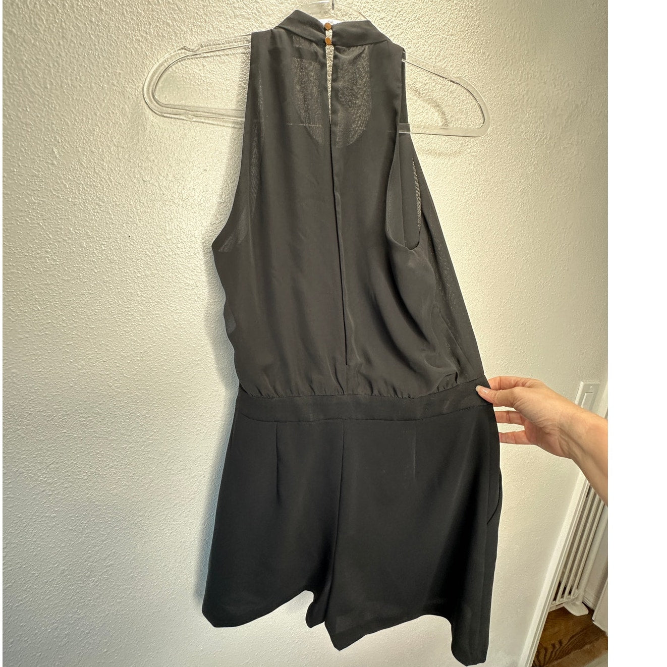 Zara Basic Black Sheer Mesh High Neck Sleeveless Keyhole Back Romper S