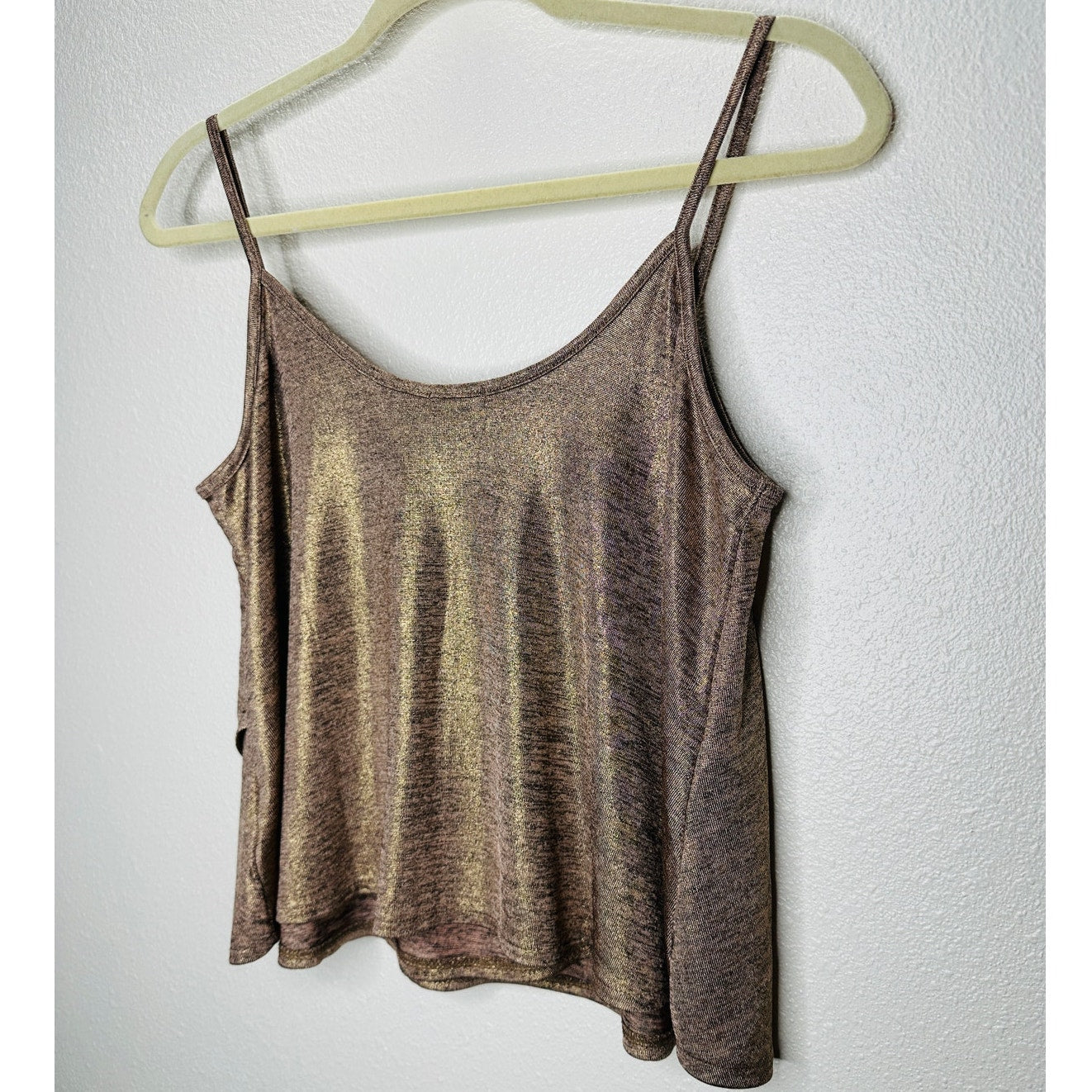 Kimchi Blue Gold Bronze Metallic Round Neck Flowy Tank Top S