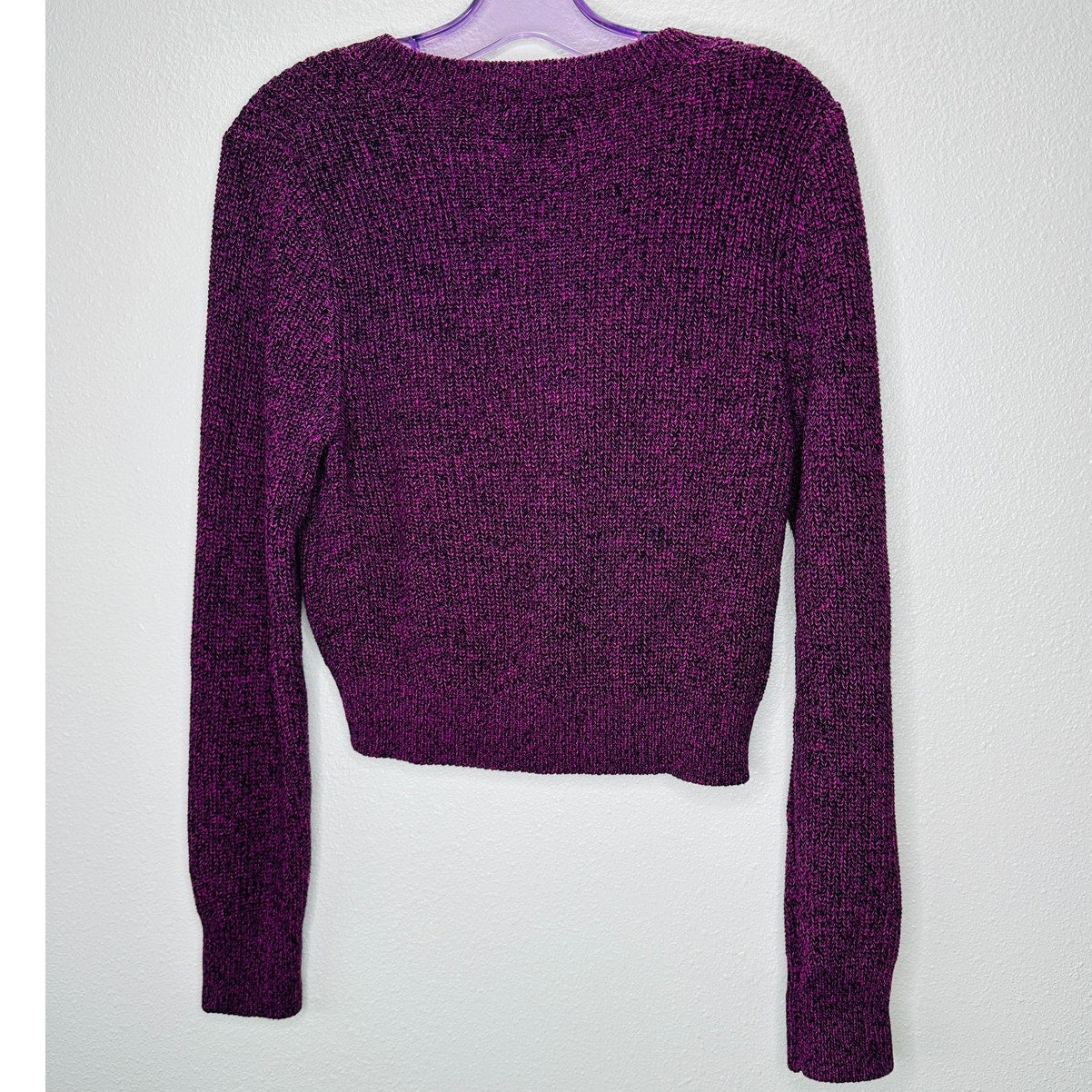 NWT Bobiblack Black Berry Marled VNeck Long Sleeve Crop Sweater S