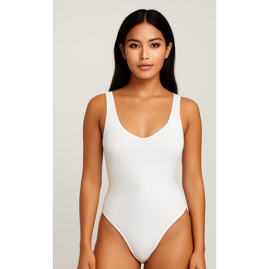 Wilfred Free White U-Neck Bodysuit XS Aritzia Minimalist Thin Stretch