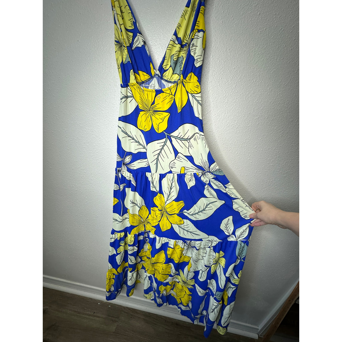 Maaji Bright Yellow White Royal Blue SandCastle Sleeveless Maxi Dress S