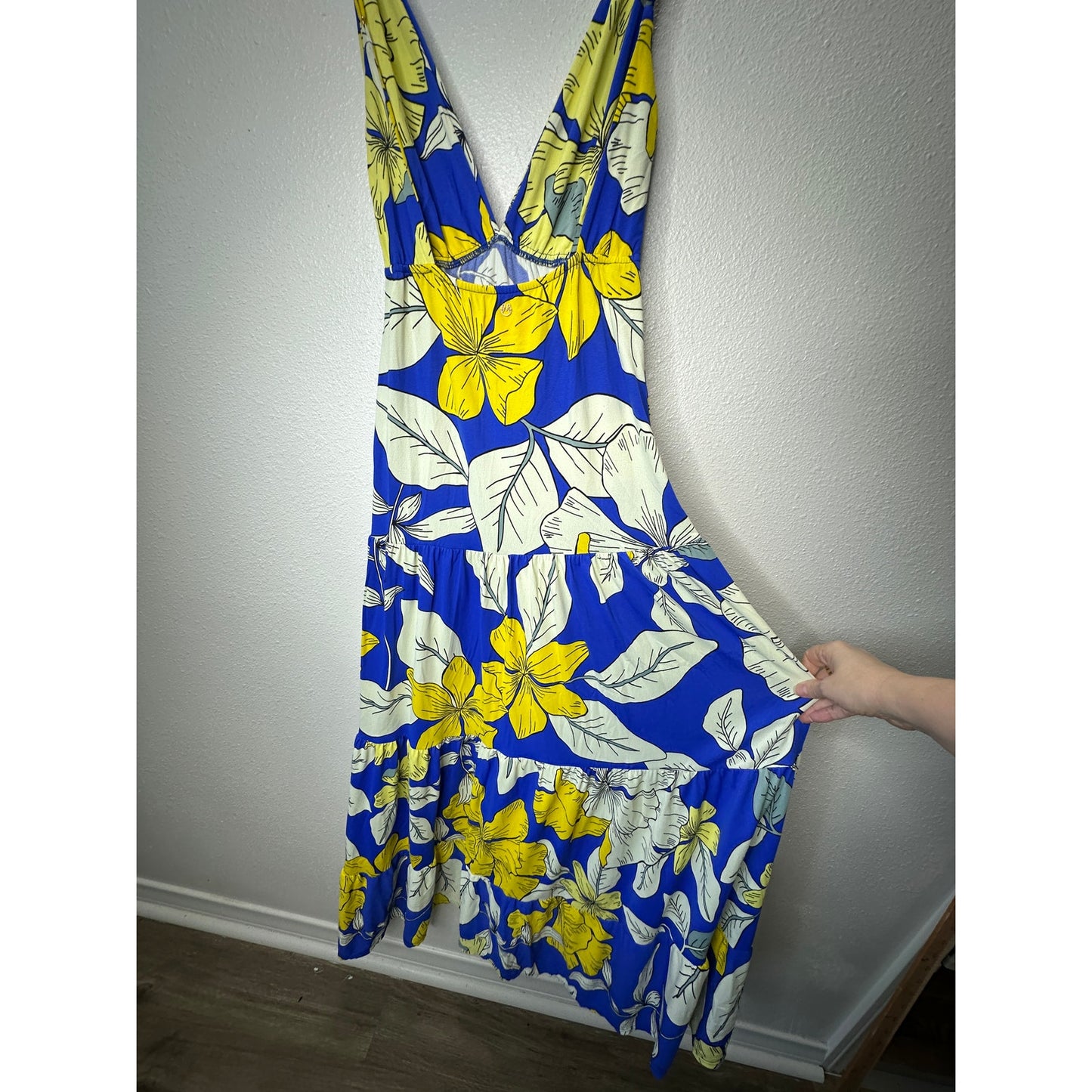 Maaji Bright Yellow White Royal Blue SandCastle Sleeveless Maxi Dress S