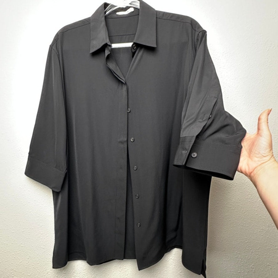 The Row Elada Wool-Blend Shirt Black Women’s US 10 3/4 Sleeve