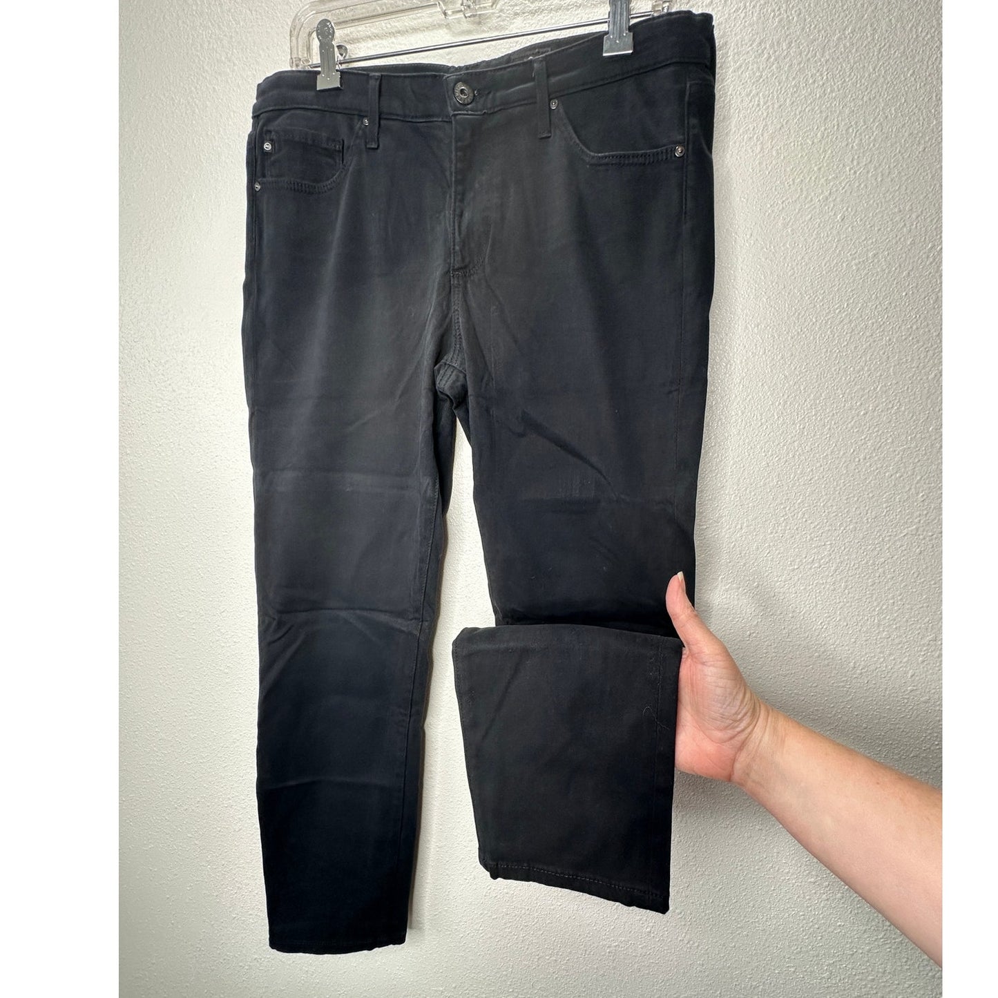 AG Worn Black Suede Look Prima Crop Cigarette Crop Jeans 30