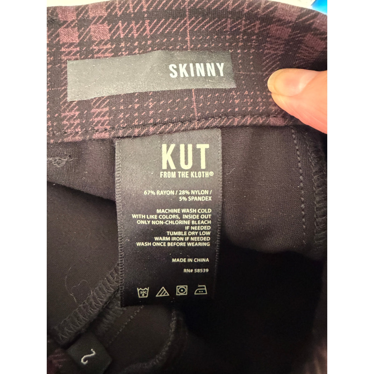 Kut From The Kloth Black Burgundy Plaid Skinny Ankle Pants Women's US 2
