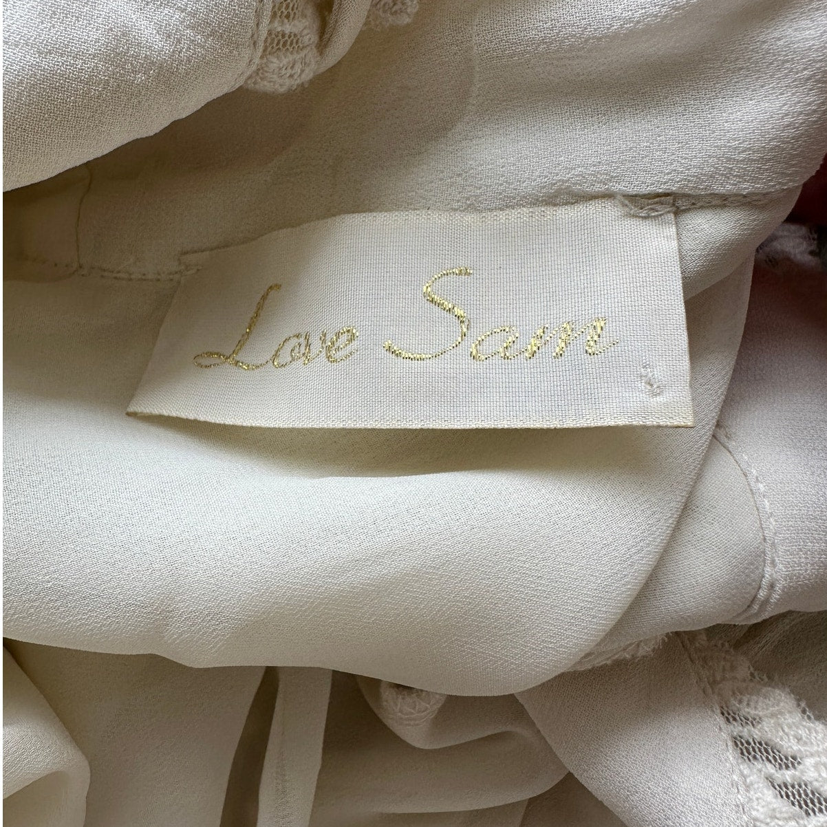 Love Sam Ivory Cream Crochet V-Neckline Tie Back Cold Shoulder Top M