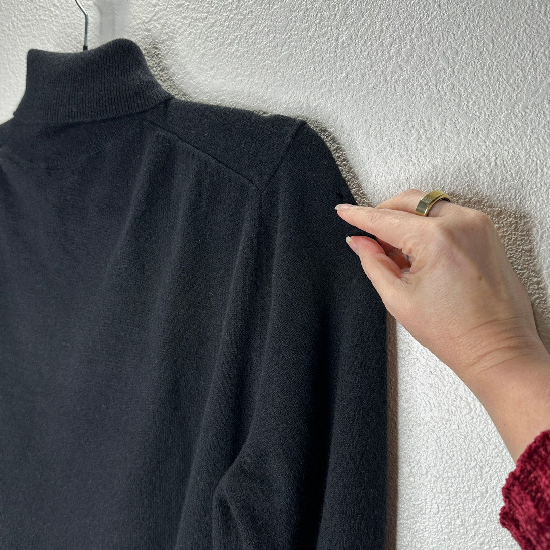 Theory Black Cashmere Long Sleeve Turtleneck Rib Hem Sweater M