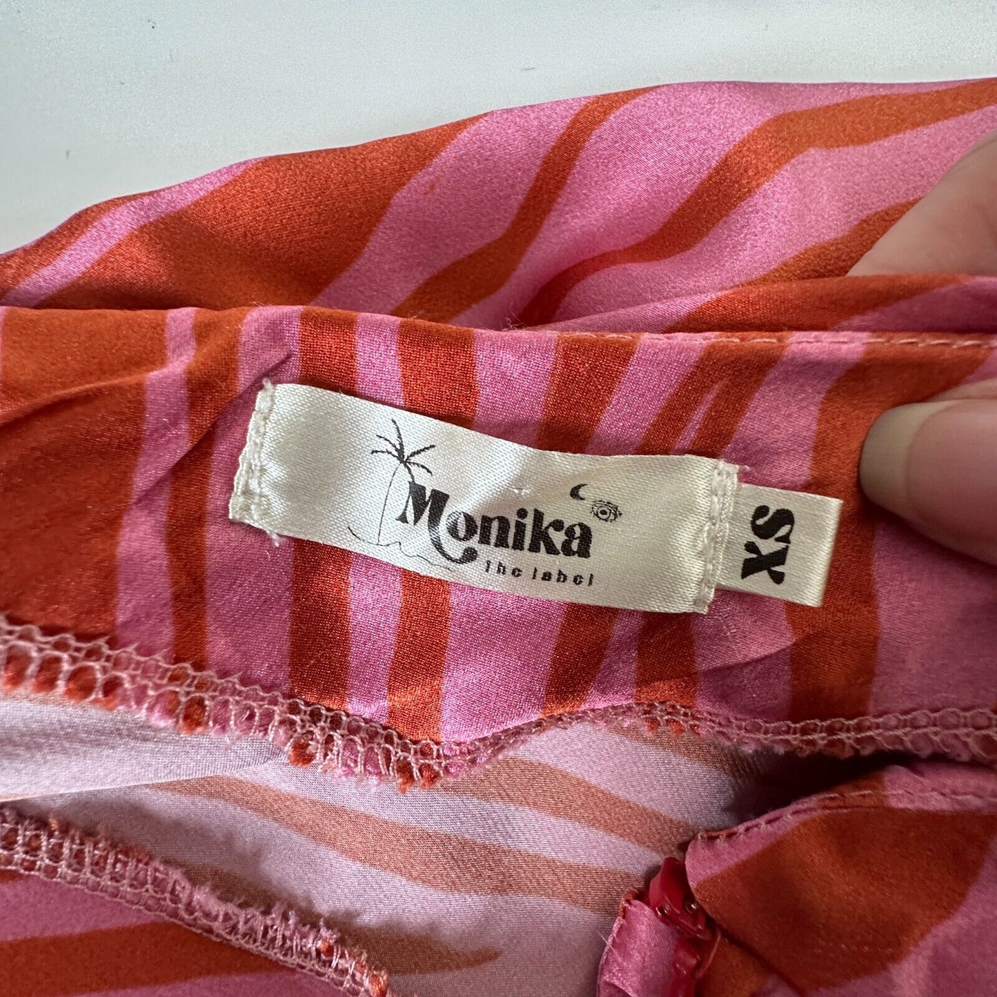 Monika Rust Orange Pink Patti Animal Print Maxi Skirt 100% Pure Silk XS