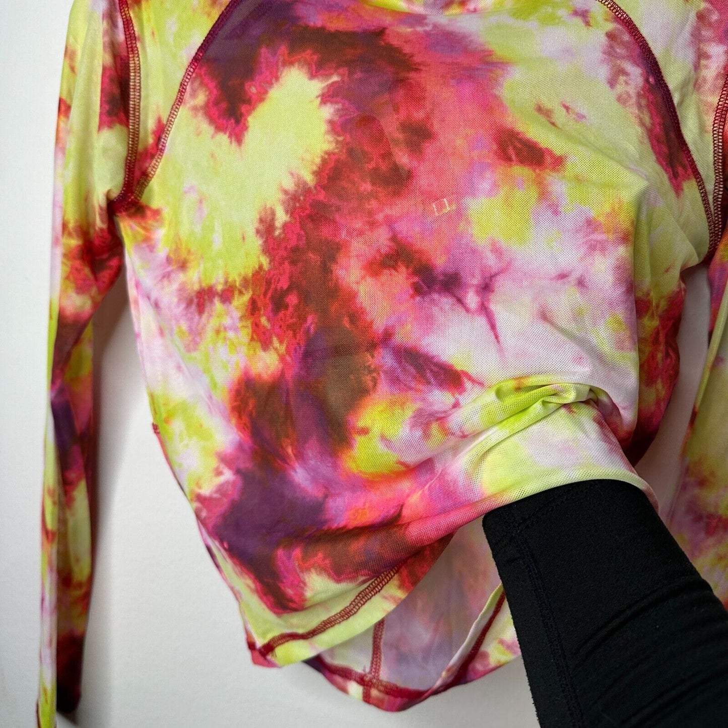 Club Exx Long Sleeve Mesh Crop and Matching Mini Skirt Tie Dye Pink Yellow Red L