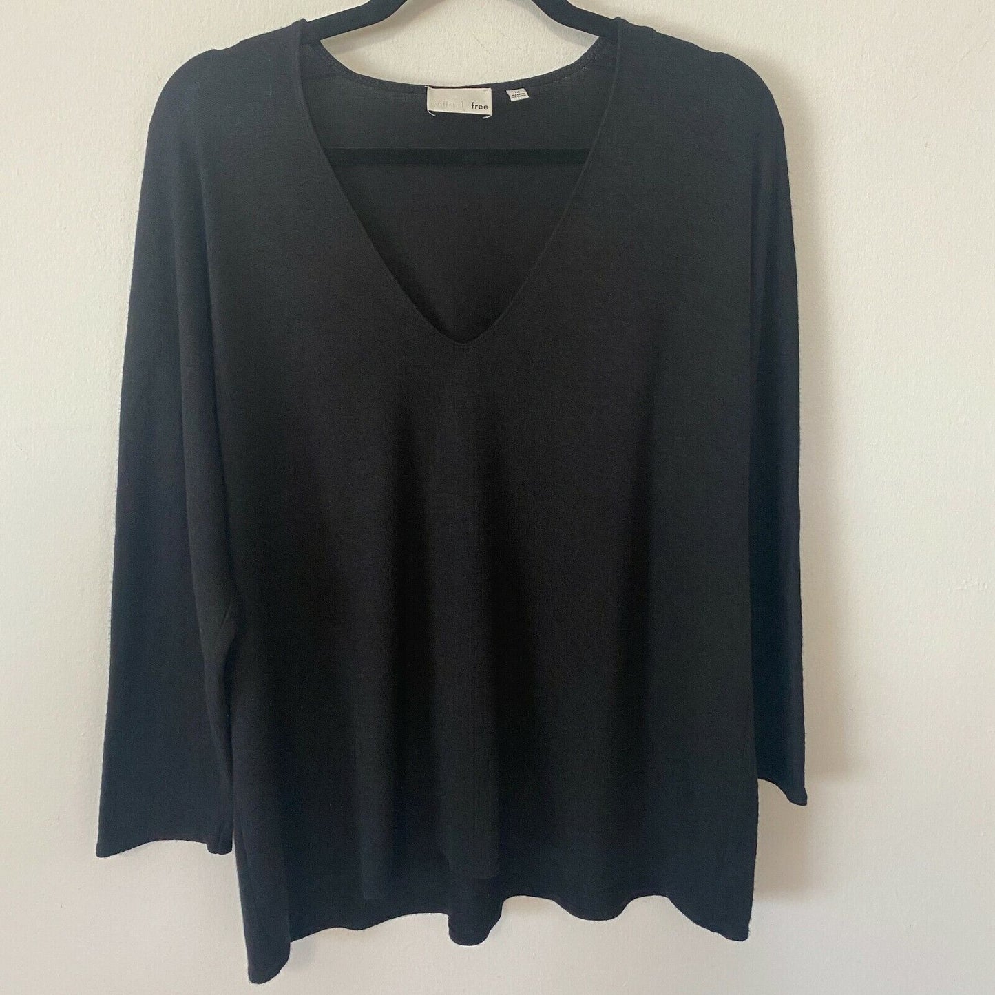 Aritizia Wilfred Free Black Thin Knit V-Neck 3/4 Sleeve Boxy Sweater Jumper M