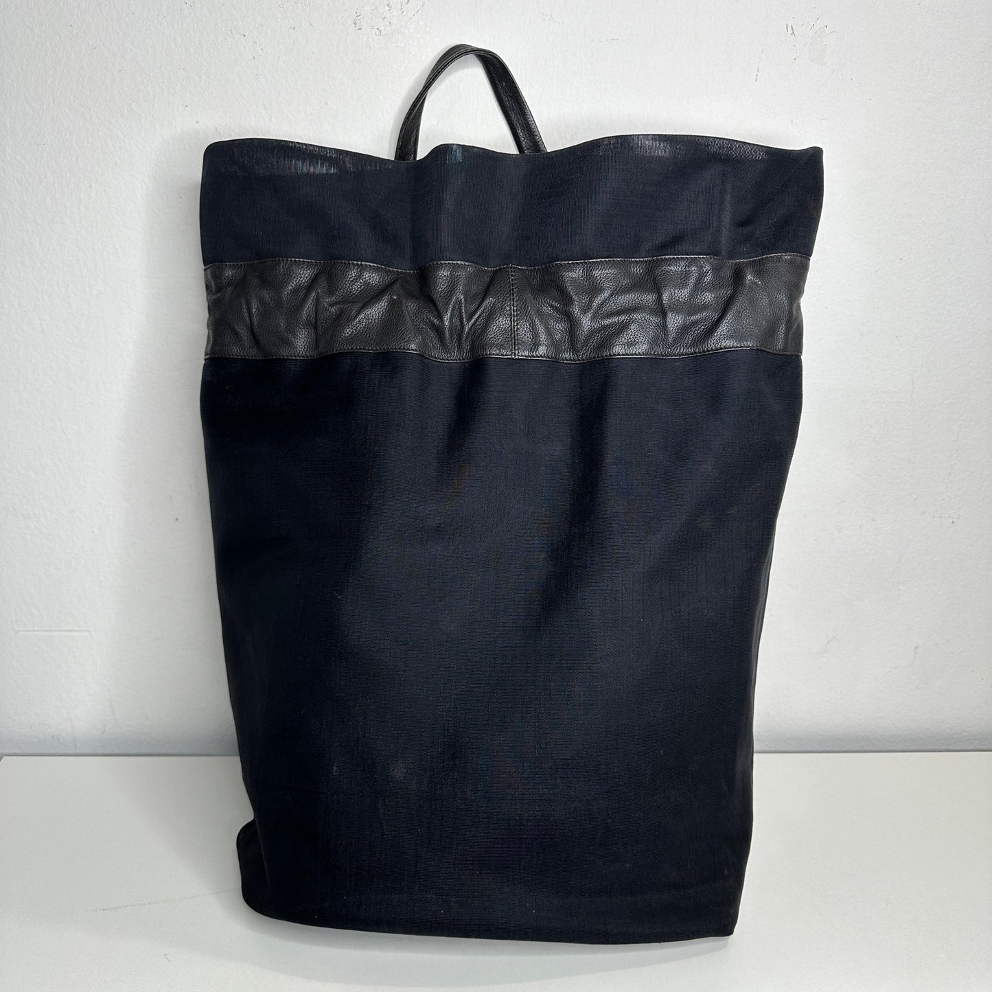 Large Black Canvas & Patent Leather Tote Bag Backpack