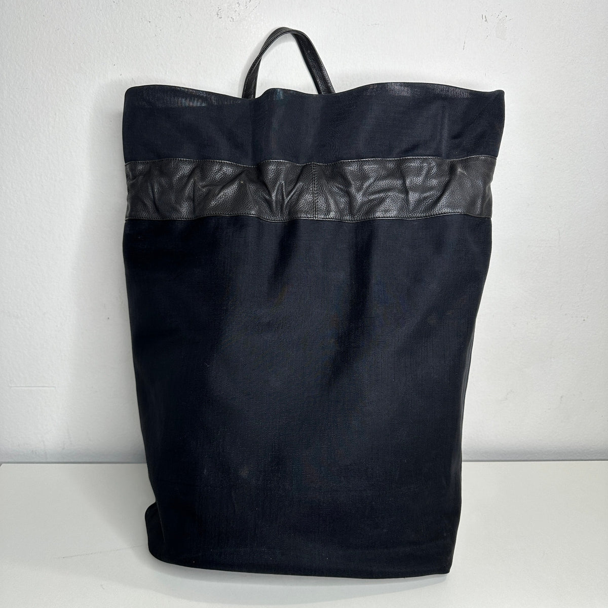 Large Black Canvas & Patent Leather Tote Bag Backpack