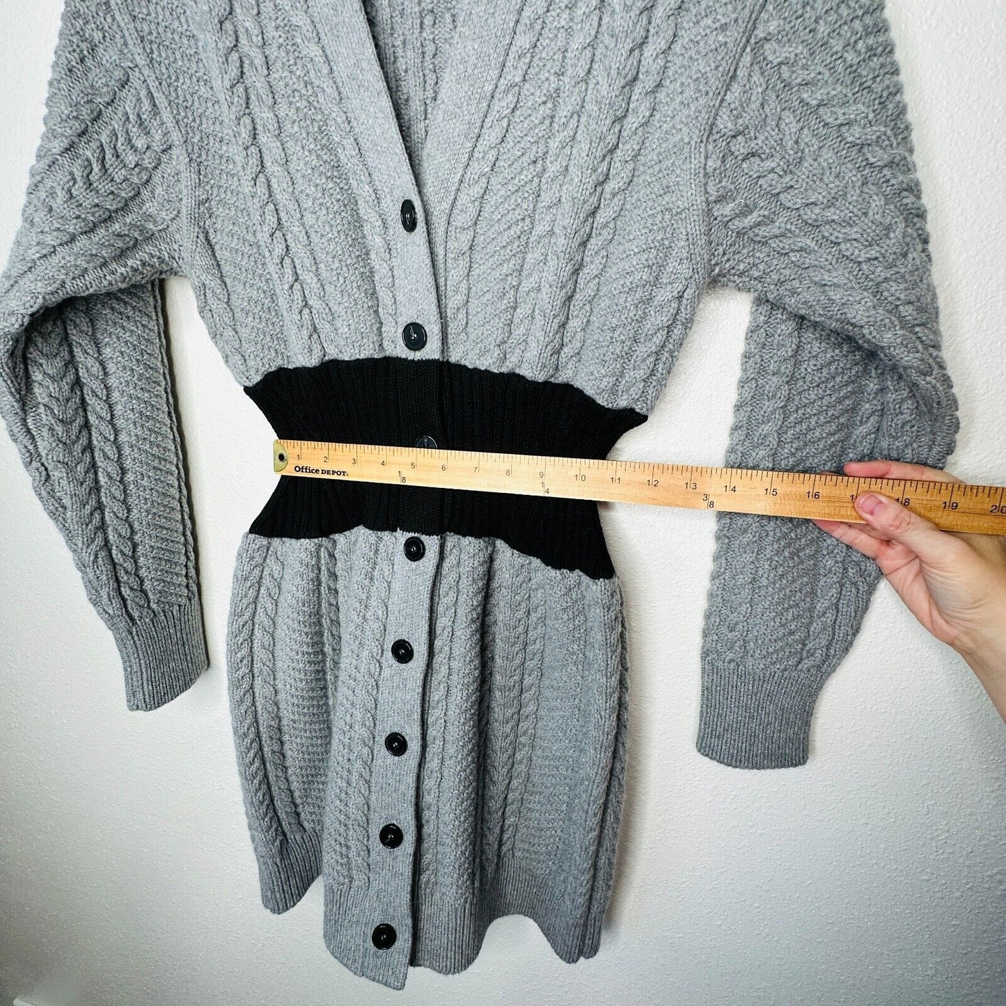 Alexander McQueen Knit Gray Cinch Waist Black Color Block V Neck Sweater Dress M