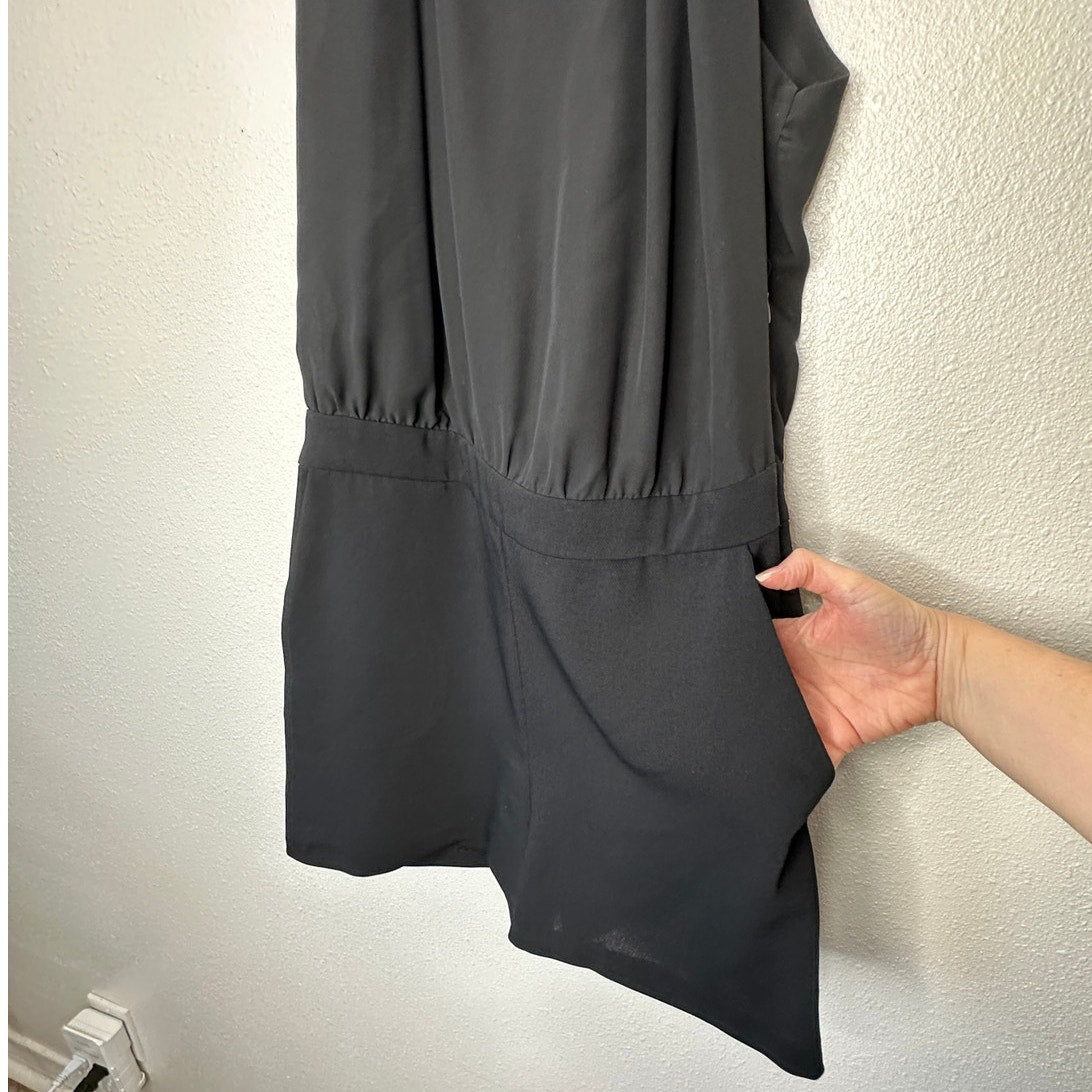 Zara Basic Black Sheer Mesh High Neck Sleeveless Keyhole Back Romper S