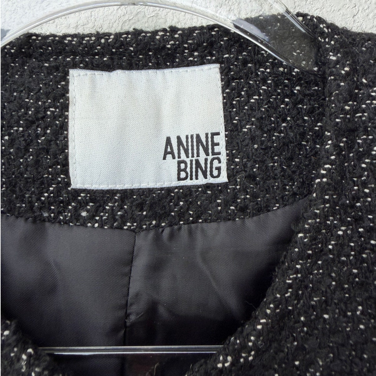 Anine Bing Houndstooth Tweed Jacket Zip Front Shoulder Pad Size S