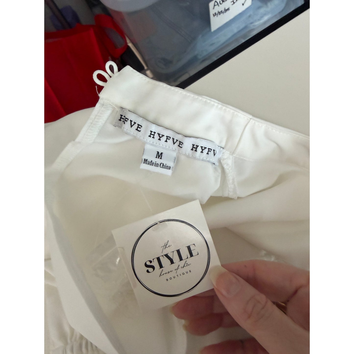 NWT HYFVE White 3/4 Puff Sleeve Peplum Top Womens M
