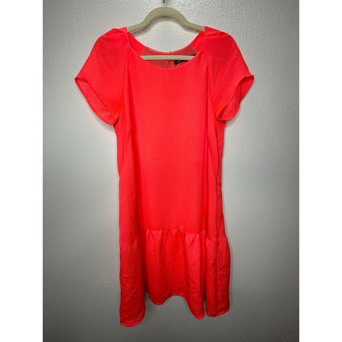 Comptoir Des Cotonniers Florescent Orange Round Neck Cap Sleeve Ruffle Dress 40 / 8