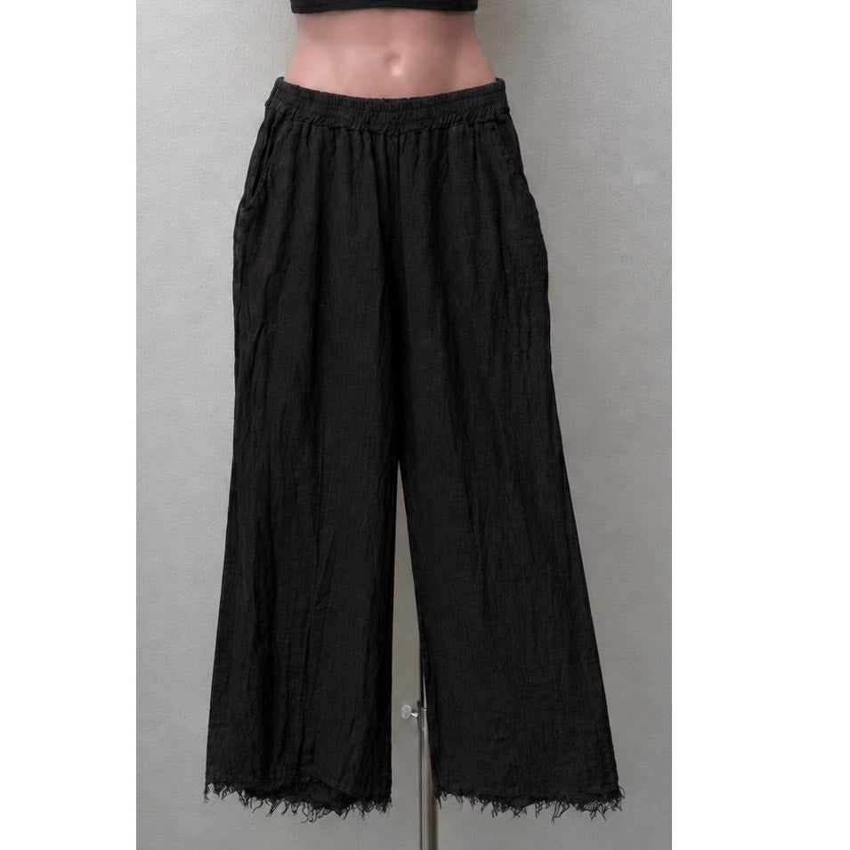 Milio Milano Black Frayed Wide Leg Pants Women M