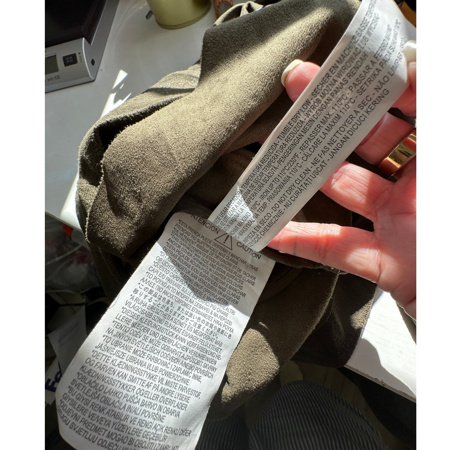 Zara Olive Green & Black Suede Long Sleeve Side Zip Cowel Neck Jacket XS