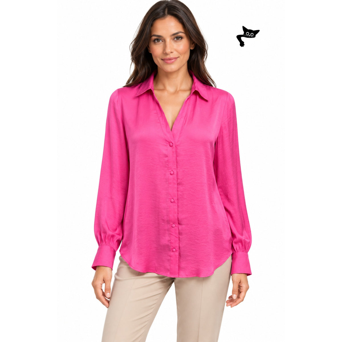 NWT Naked Zebra Fuchsia Satin Blouse Women M