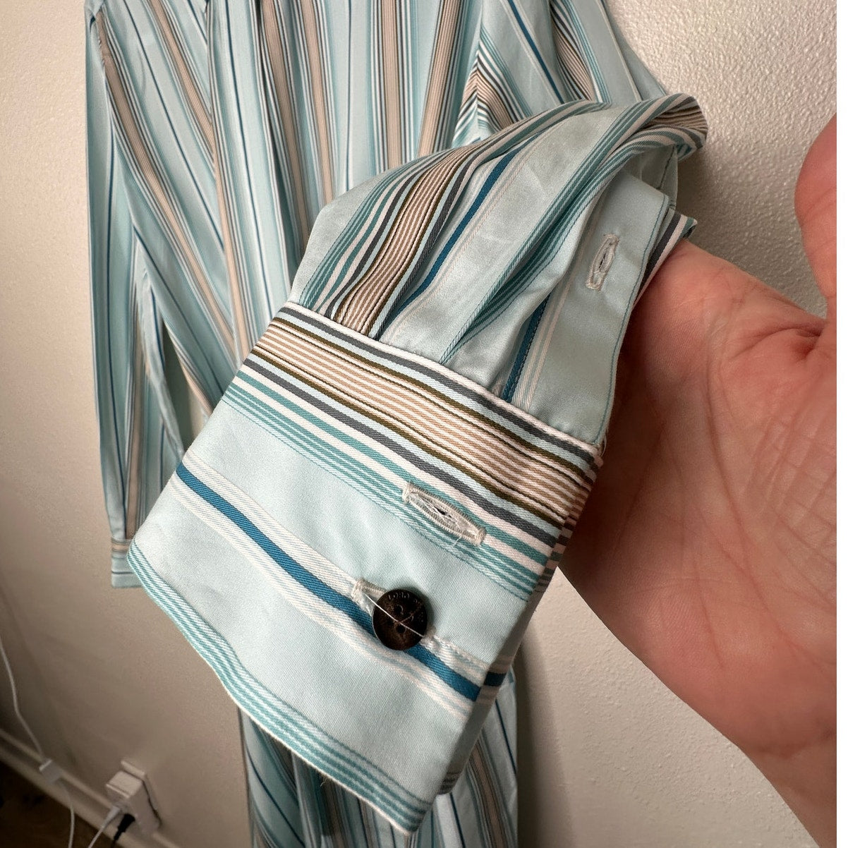 NWT Loro Piana Teal White Brown Stripe Front Button Tie Sash Wrap Dress XL