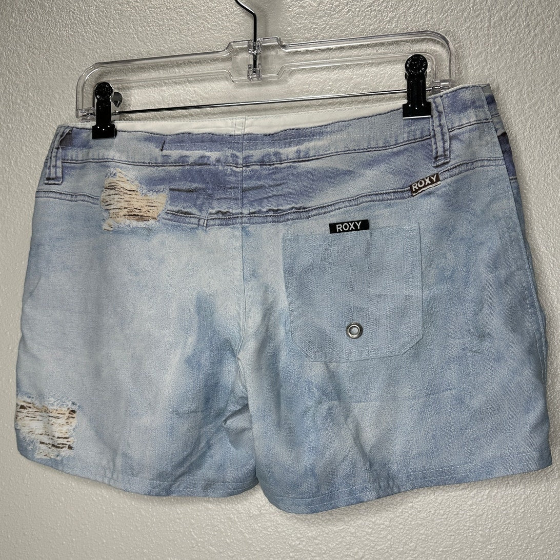Roxy Estilo Faux Distressed Blue Jean Print On Poly Shorts 7
