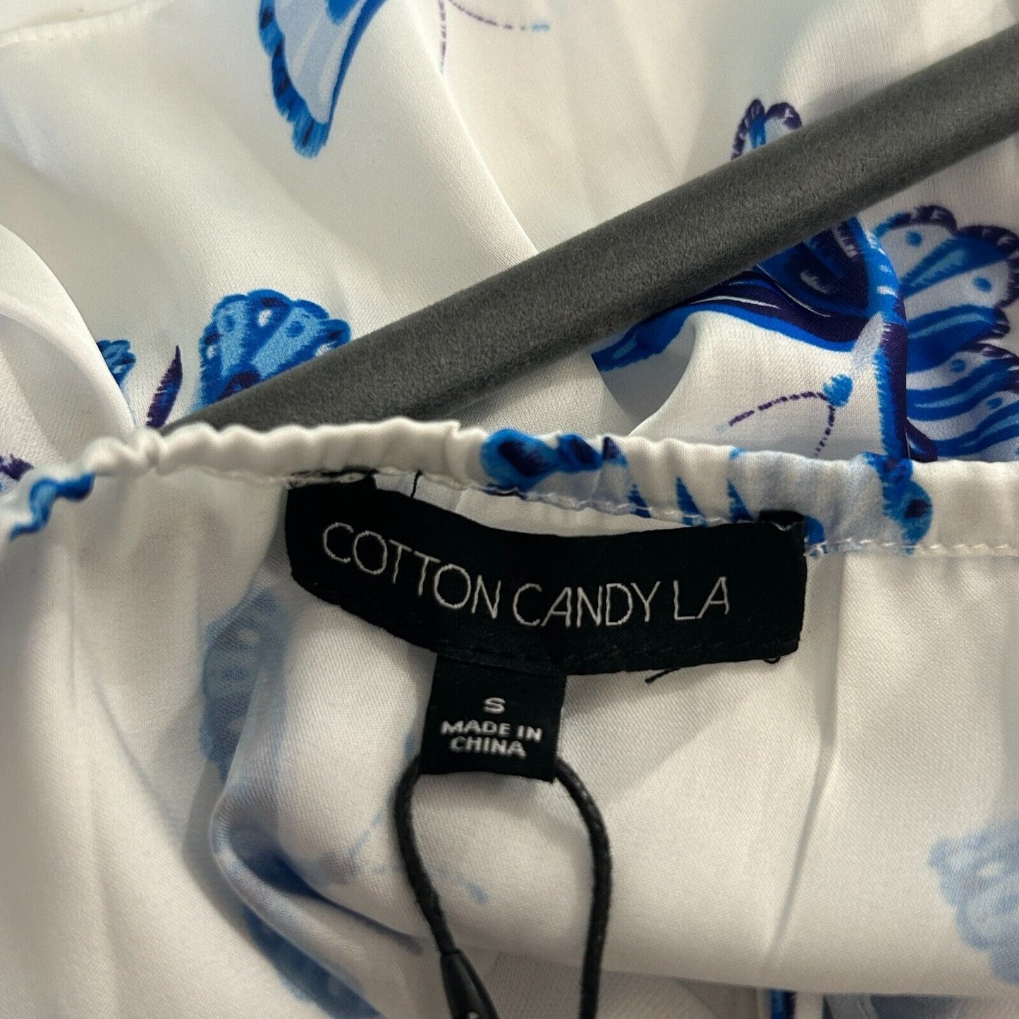 NWT Satin White & Blue Butterfly Print 2-Piece Set Crop Top & Mini Skirt