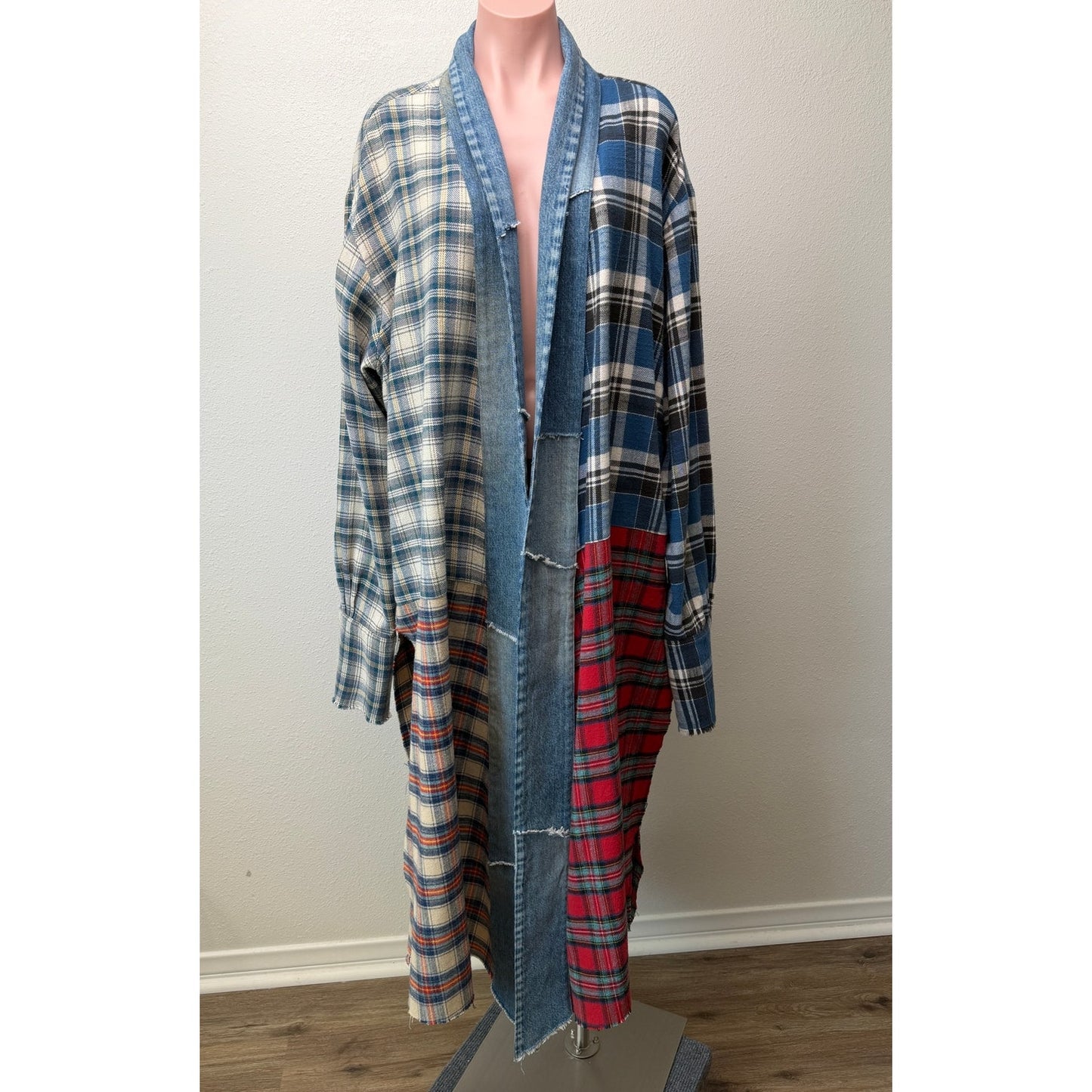 NWOT Greg Lauren Denim Studio Patchwork Plaid Kimono Coat Size S
