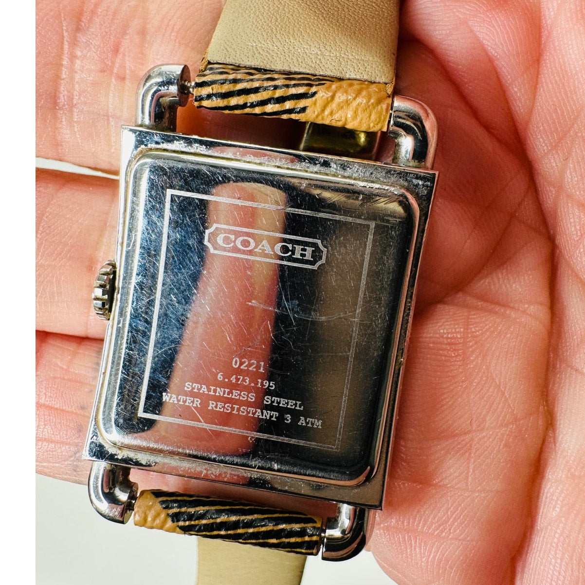 Coach Silver Square Bronze Face Watch Tan Plaid Watchband