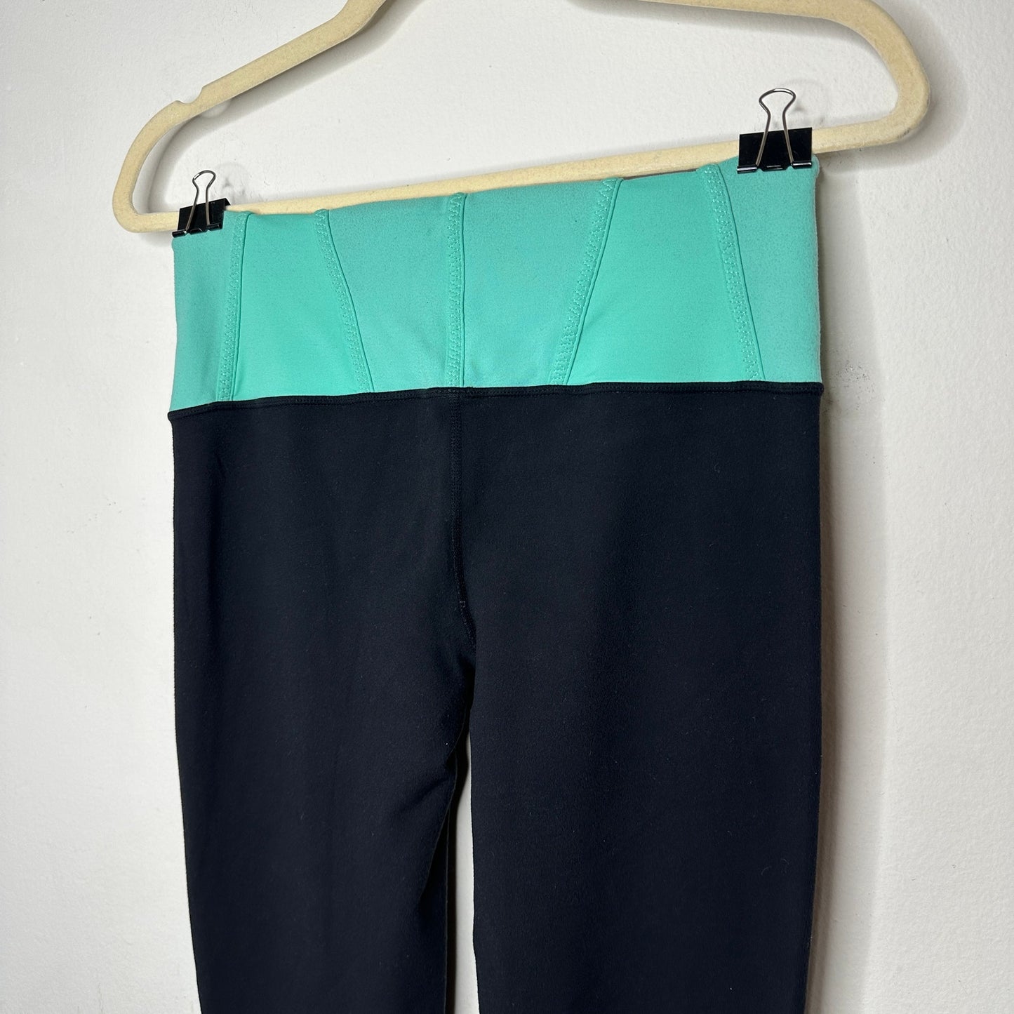 Lululemon Aqua Wide Waist Band Black Flare Yoga Pant Leggings 6