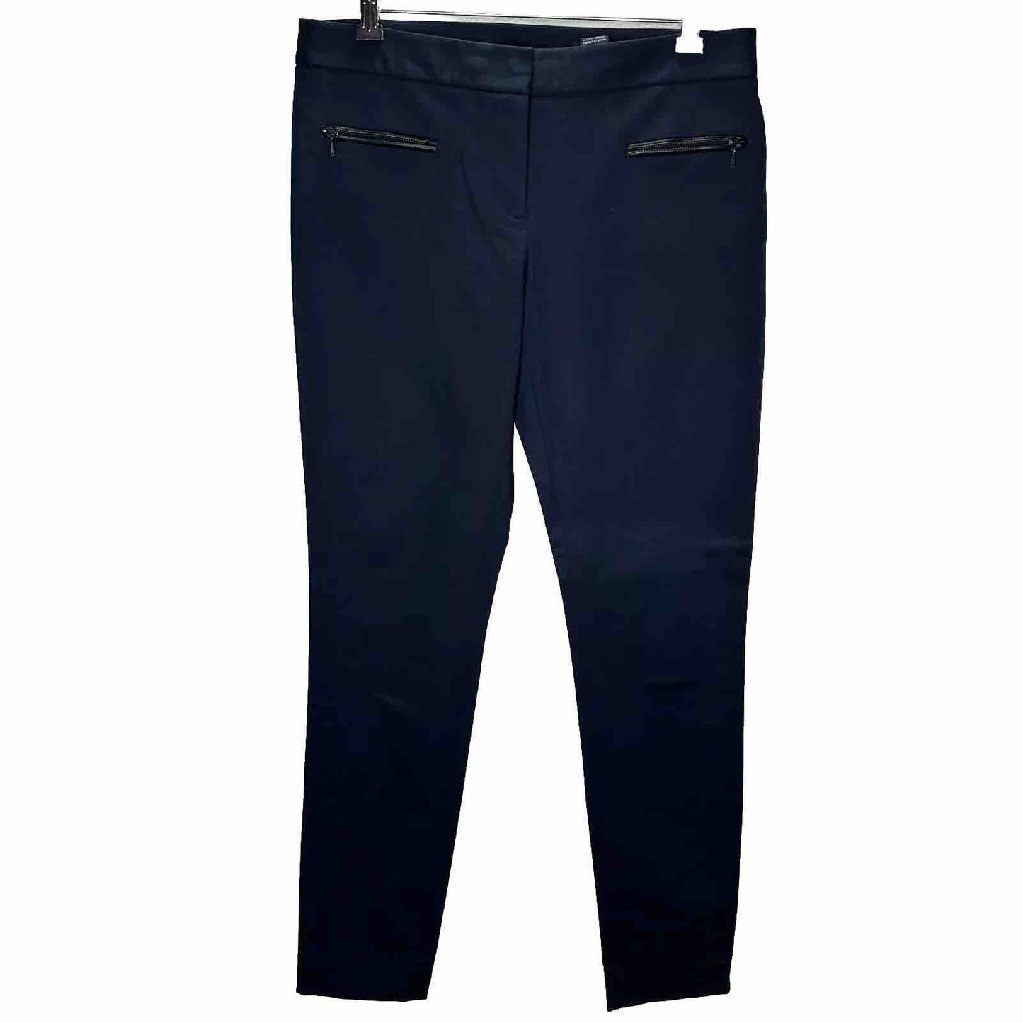 Club Monaco Navy Blue Straight Leg Leather-Lined Zip Pocket AnkleTrouser Pant 8