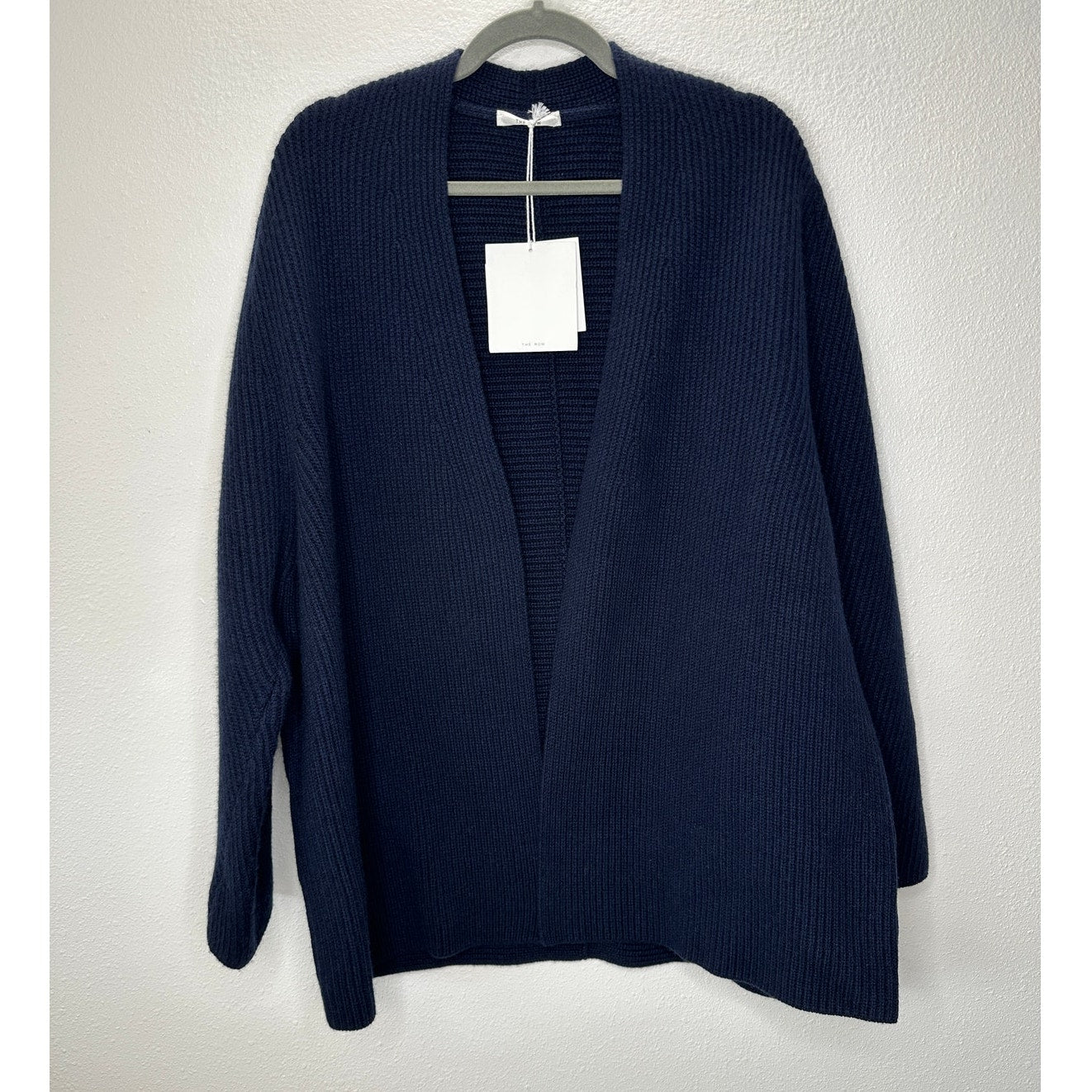 NWT The Row Dark Navy Ardi Chunky Knit Long Line Open Cardigan M